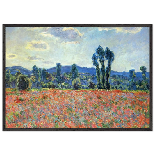 Poppy Field in Giverny - claude monet 70x100 cm / 28x40 inches Framed Art Print – Black Wooden Frame