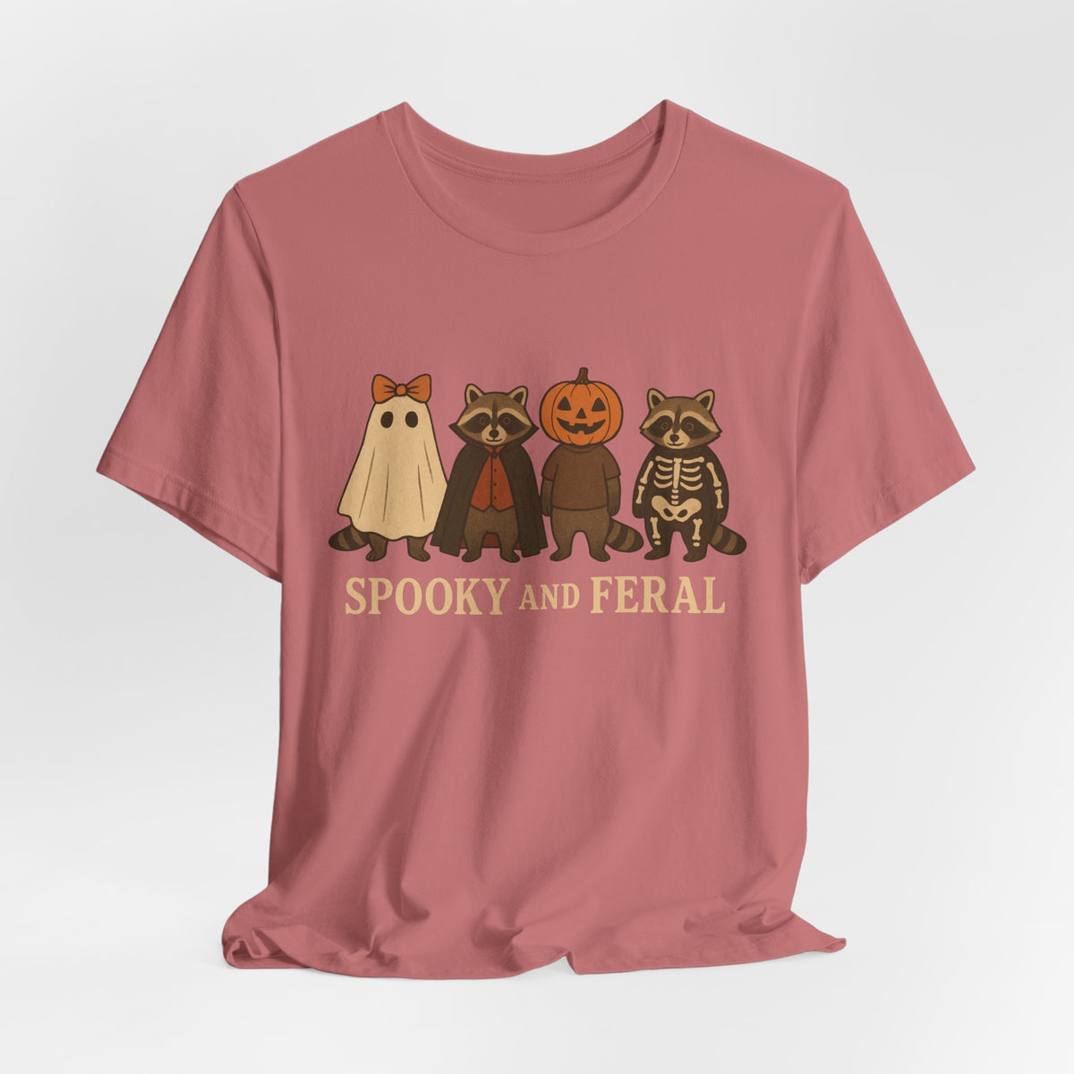 T-shirt "Raton laveur effrayant", T-shirt Halloween drôle à motifs, T-shirt vintage automne mignon, T-shirt tendance femme pour Halloween, T-shirt "Raton laveur sauvage"