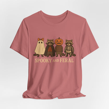 T-shirt "Raton laveur effrayant", T-shirt Halloween drôle à motifs, T-shirt vintage automne mignon, T-shirt tendance femme pour Halloween, T-shirt "Raton laveur sauvage"