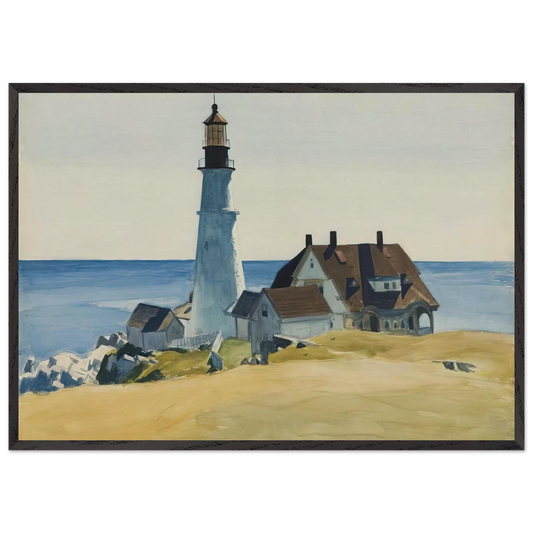 Lighthouse and Buildings Portland Head Cape Elizabeth Maine - Edward Hopper 70x100 cm / 28x40 inches Framed Art Print – Black Wooden Frame