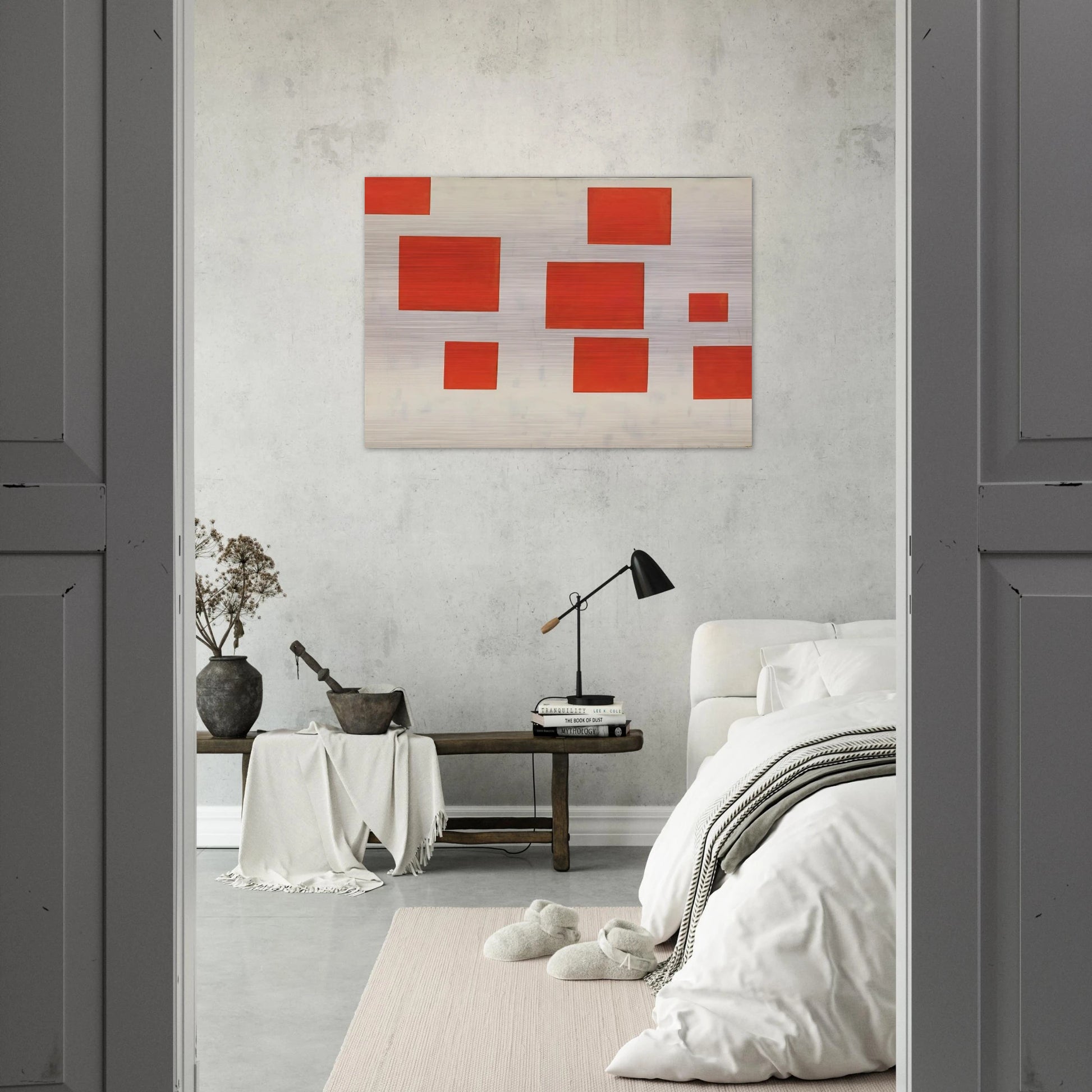 Komposition mit 8 roten Rechtecken Composition with 8 Red Rectangles - 1964 - Blinky Palermo Brushed Aluminum Print - 70x100 cm / 28x40 inches | Blinky Palermo Aluminum Print | Blinky Palermo Prints