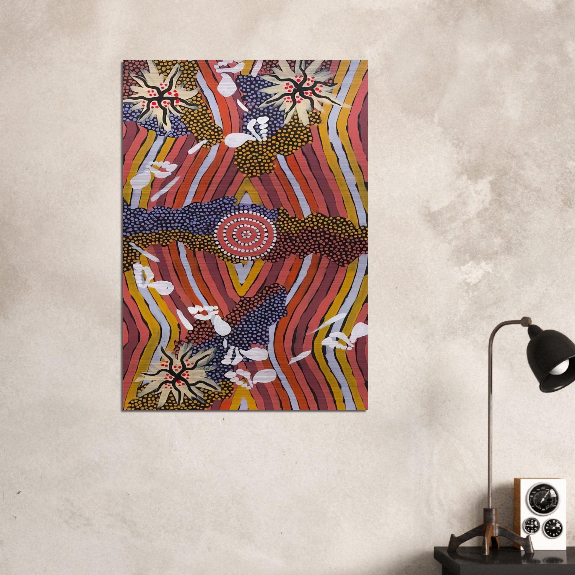 Womans Dreaming - 2000 - Clifford Possum Tjapaltjarri Brushed Aluminum Print - 70x100 cm / 28x40 inches | Clifford Possum Tjapaltjarri Aluminum Print | Clifford Possum Tjapaltjarri Prints