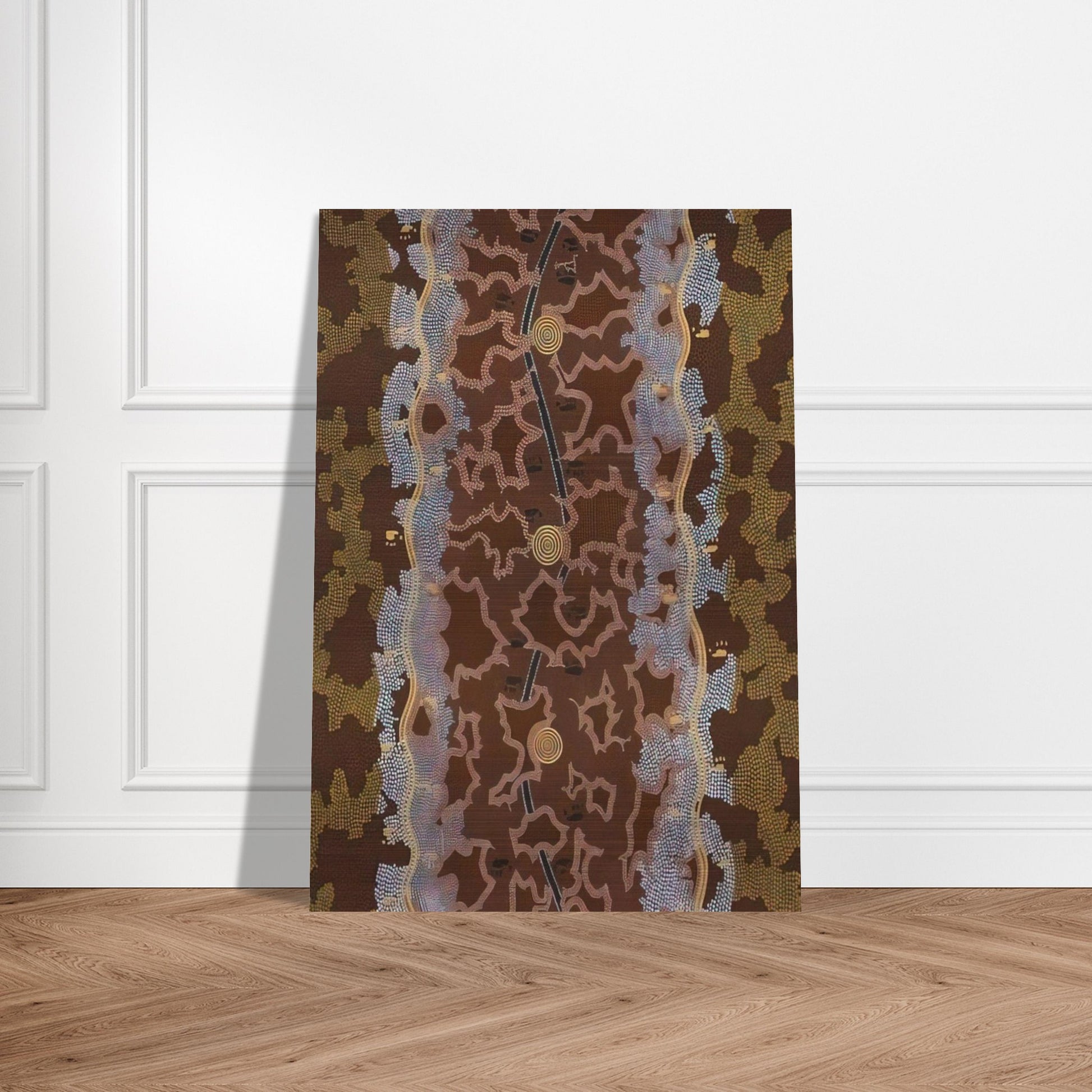 Possum Dreaming at Napperby - 1979 - Clifford Possum Tjapaltjarri Brushed Aluminum Print - 70x100 cm / 28x40 inches | Clifford Possum Tjapaltjarri Aluminum Print | Clifford Possum Tjapaltjarri Prints