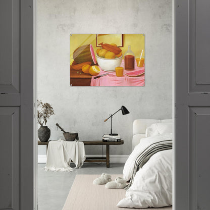 STILL LIFE WITH ORANGEADE - Fernando Botero Acrylic Print - 70x100 cm / 28x40″ inches