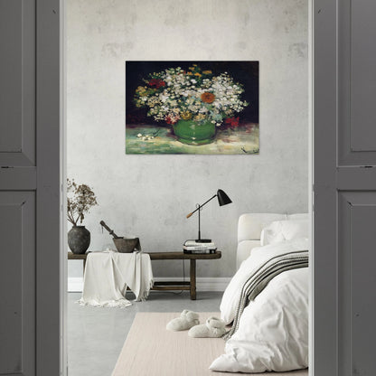 Vase with Zinnias and Other Flowers - Vincent van Gogh Brushed Aluminum Print - 70x100 cm / 28x40 inches | Vincent van Gogh Aluminum Print | Vincent van Gogh Prints