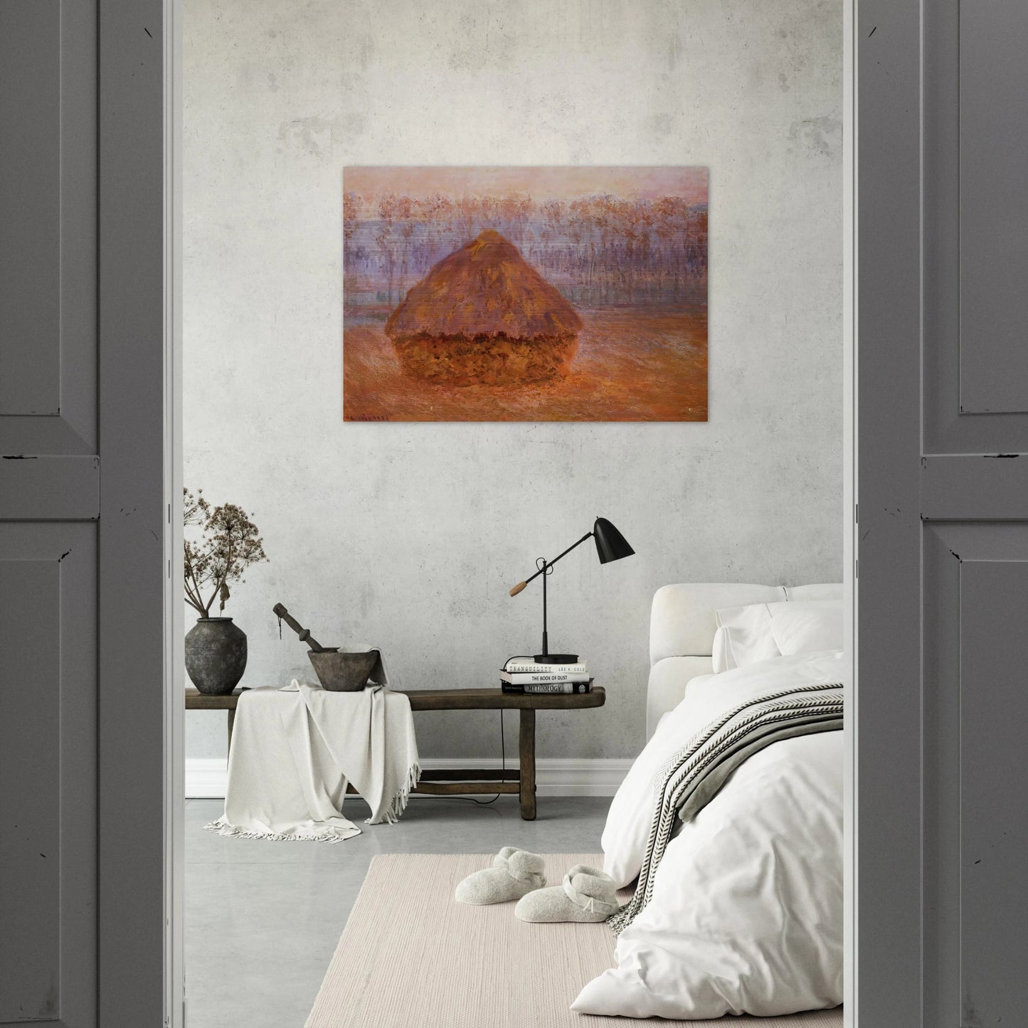 Grainstack in Winter, Misty Weather - claude monet Brushed Aluminum Print - 70x100 cm / 28x40 inches | claude monet Aluminum Print | claude monet Prints