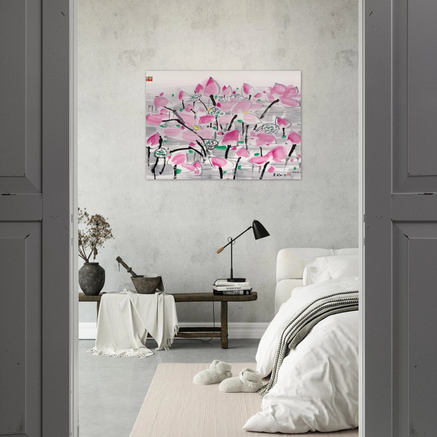 Lotus under the sun - 2001 - Wu Guanzhong Brushed Aluminum Print - 70x100 cm / 28x40 inches | Wu Guanzhong Aluminum Print | Wu Guanzhong Prints