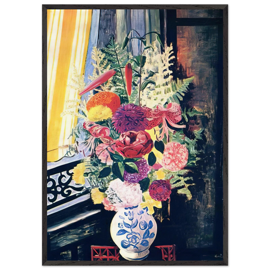 BOUQUET OF VARIOUS FLOWERS 1927 - Moise Kisling 70x100 cm / 28x40 inches Framed Art Print – Black Wooden Frame