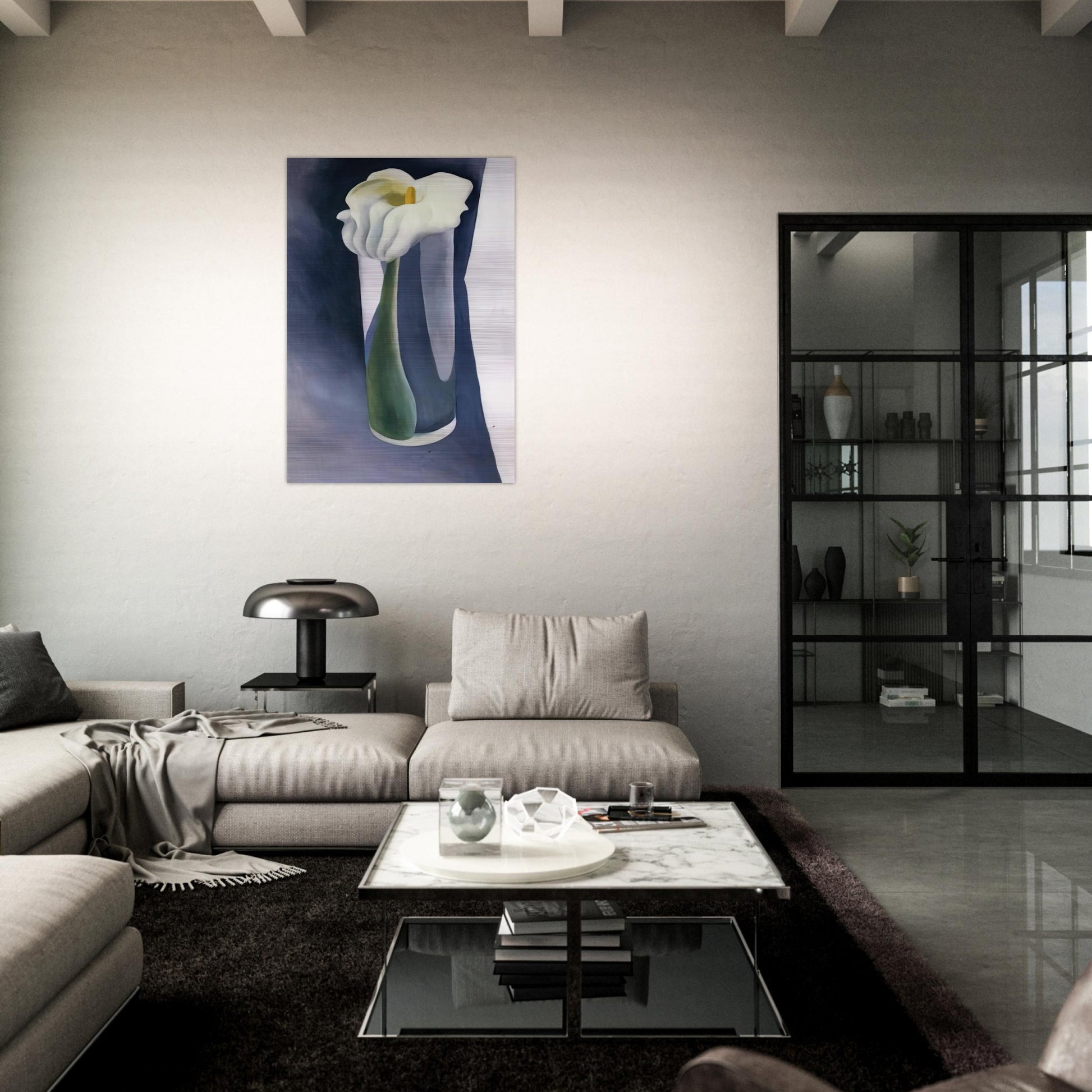Calla Lily in Tall Glass - Georgia O'Keeffe Brushed Aluminum Print - 70x100 cm / 28x40 inches | Georgia O'Keeffe Aluminum Print | Georgia O'Keeffe Prints