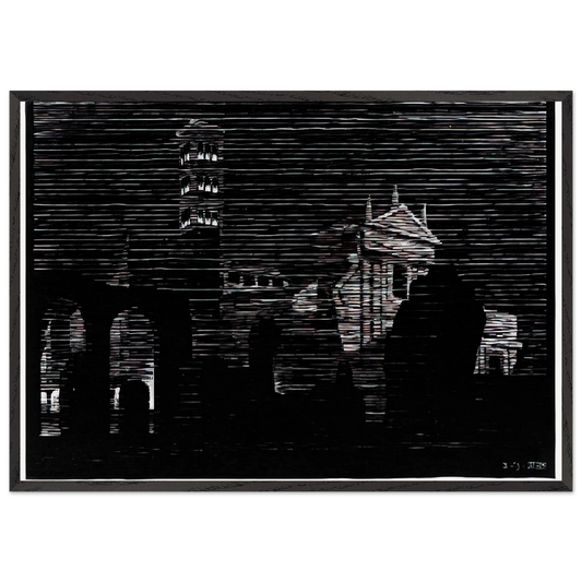 NOCTURNAL ROME 2 - MC Escher 70x100 cm / 28x40 inches Framed Art Print – Black Wooden Frame | Maurits Cornelis Escher Prints