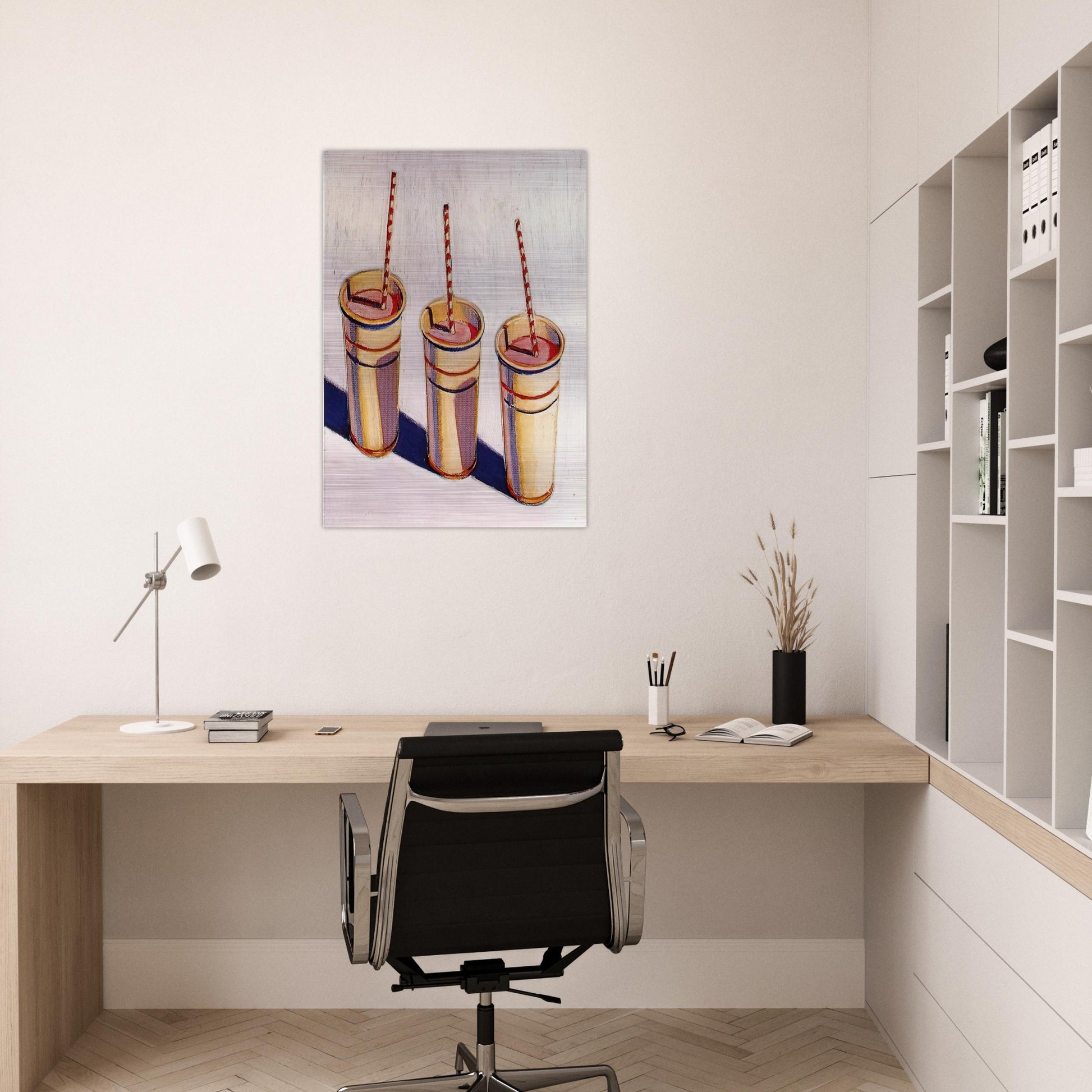 Three Strawberry Shakes - 1964 - Wayne Thiebaud Brushed Aluminum Print - 70x100 cm / 28x40 inches | Wayne Thiebaud Aluminum Print | Wayne Thiebaud Prints