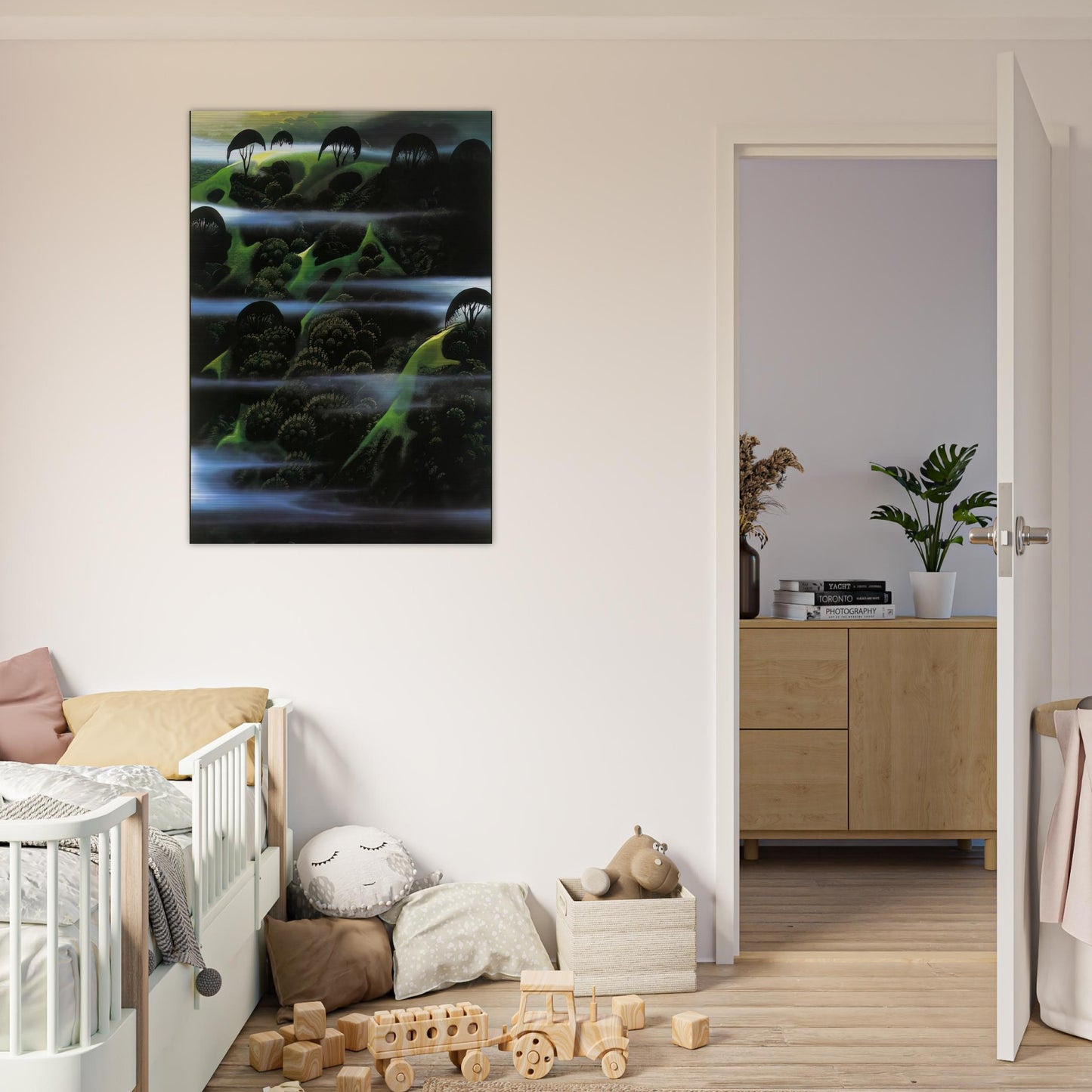 Early Morning Fog - Eyvind Earle Brushed Aluminum Print - 70x100 cm / 28x40 inches | Eyvind Earle Aluminum Print | Eyvind Earle Prints