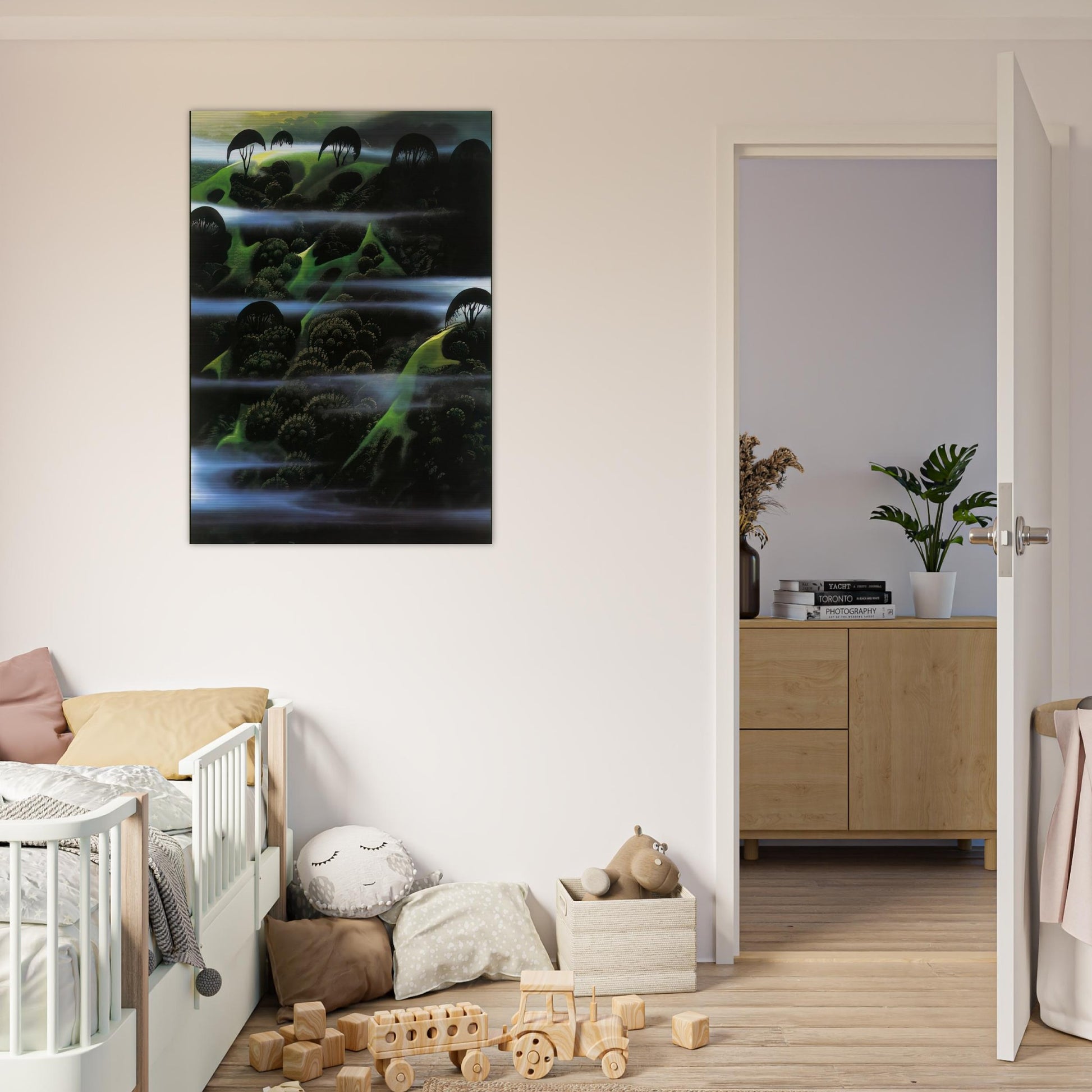 Early Morning Fog - Eyvind Earle Brushed Aluminum Print - 70x100 cm / 28x40 inches | Eyvind Earle Aluminum Print | Eyvind Earle Prints
