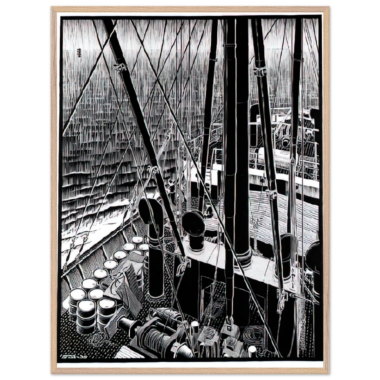 MC Escher - FREIGHTER SEPTEMBER 1936 1936 Wall Art - 30x40 cm / 12x16 inches - Premium Wooden Framed Poster With Fine Art Paper-canvas - Wood frame