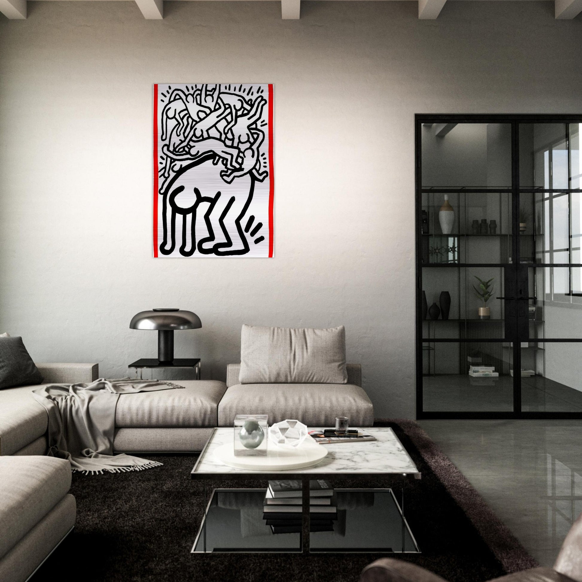 FIGHT AIDS WORLDWIDE 1990 - Keith Haring Brushed Aluminum Print - 70x100 cm / 28x40 inches | Keith Haring Aluminum Print | Keith Haring Prints