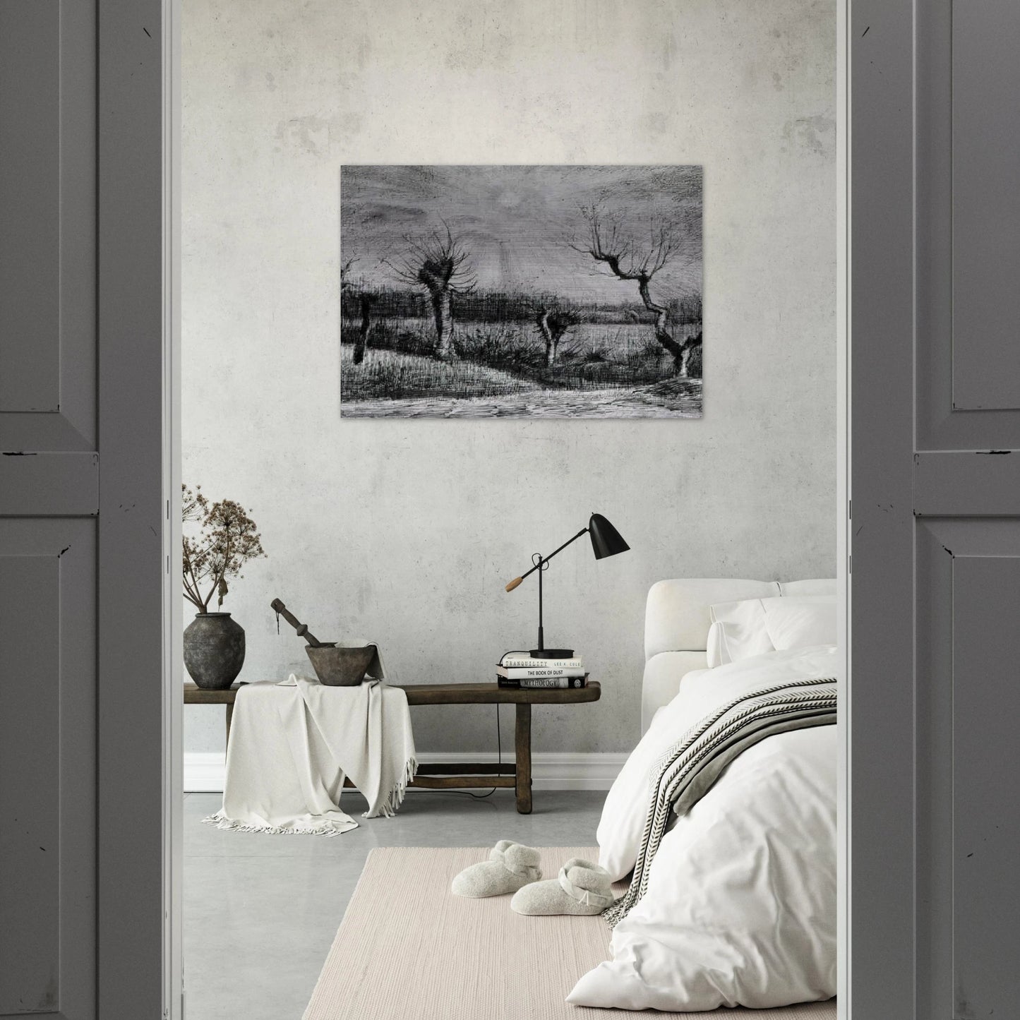 Landscape with Willows and Sun Shining Through the Clouds - Vincent van Gogh Brushed Aluminum Print - 70x100 cm / 28x40 inches | Vincent van Gogh Aluminum Print | Vincent van Gogh Prints