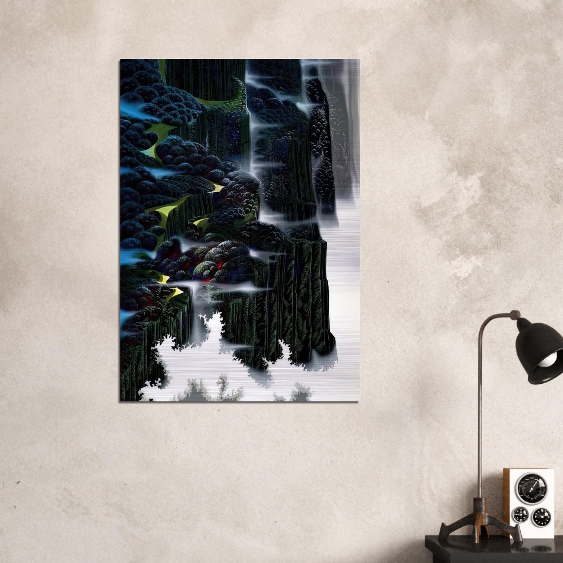Sea Cliffs Rising - Eyvind Earle Brushed Aluminum Print - 70x100 cm / 28x40 inches | Eyvind Earle Aluminum Print | Eyvind Earle Prints