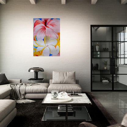 Hibiscus with Plumeria - Georgia O'Keeffe Brushed Aluminum Print - 70x100 cm / 28x40 inches | Georgia O'Keeffe Aluminum Print | Georgia O'Keeffe Prints