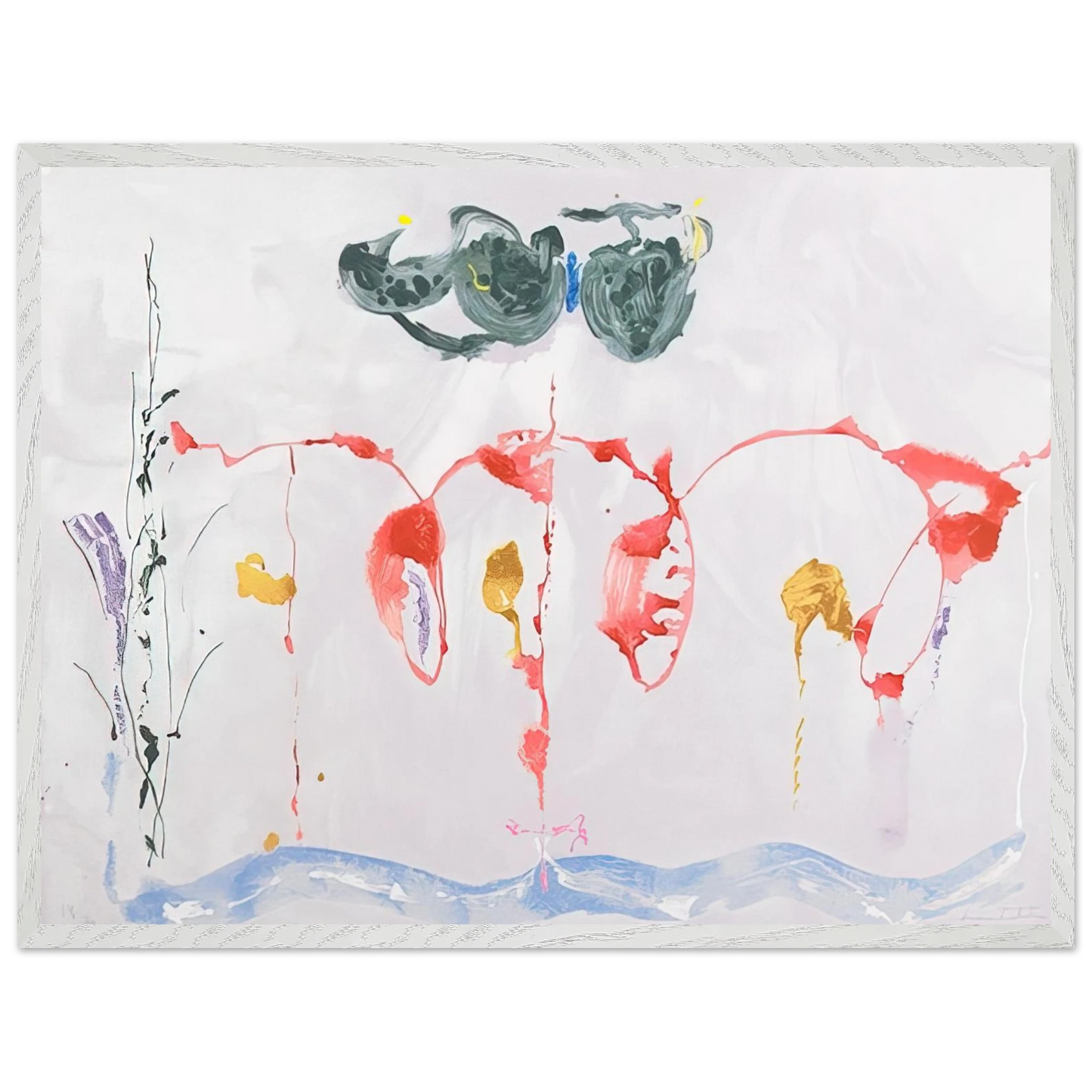 Helen Frankenthaler - Aerie - 2009 Wall art - 28x43  cm / XL (11x17 inches) - Premium Wooden Framed Poster With Fine Art Paper-canvas - Black frame