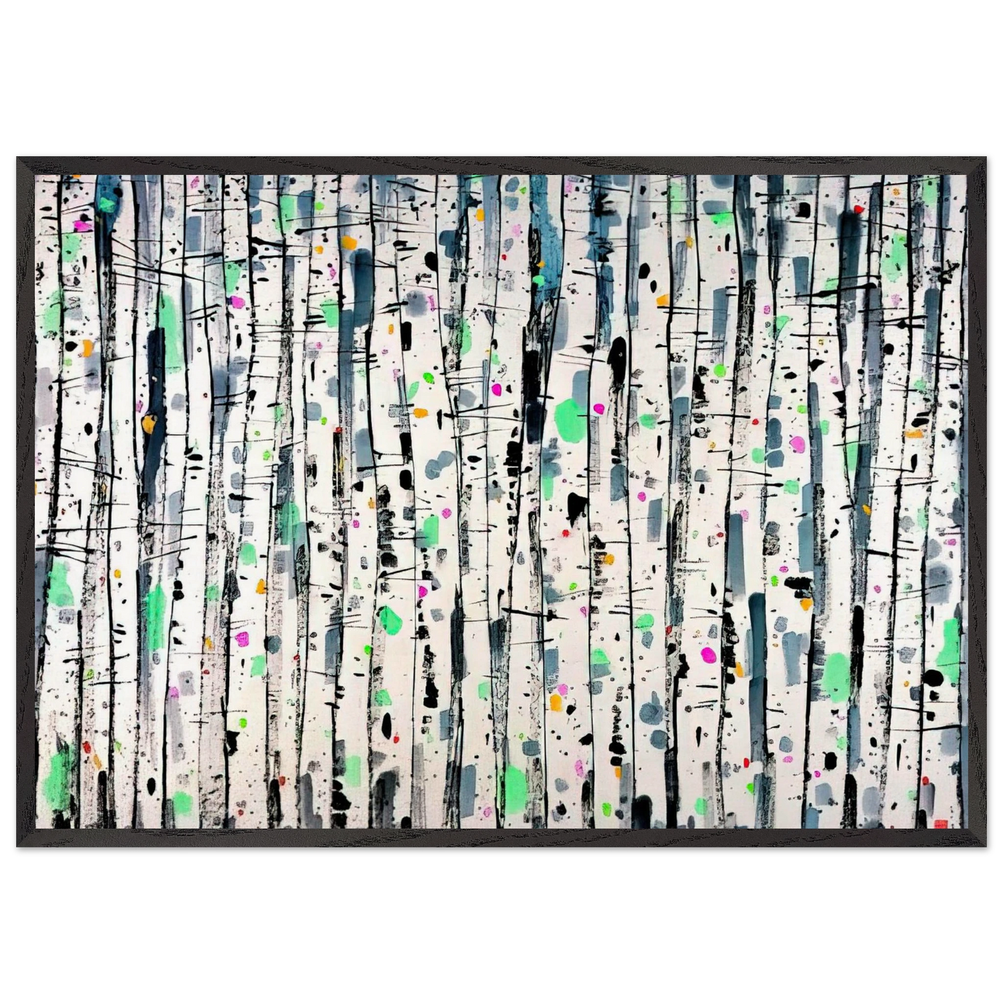 White Poplar Woods - Abstract Expressionism Ink and wash painting - Wu Guanzhong 70x100 cm / 28x40 inches Framed Art Print – Black Wooden Frame