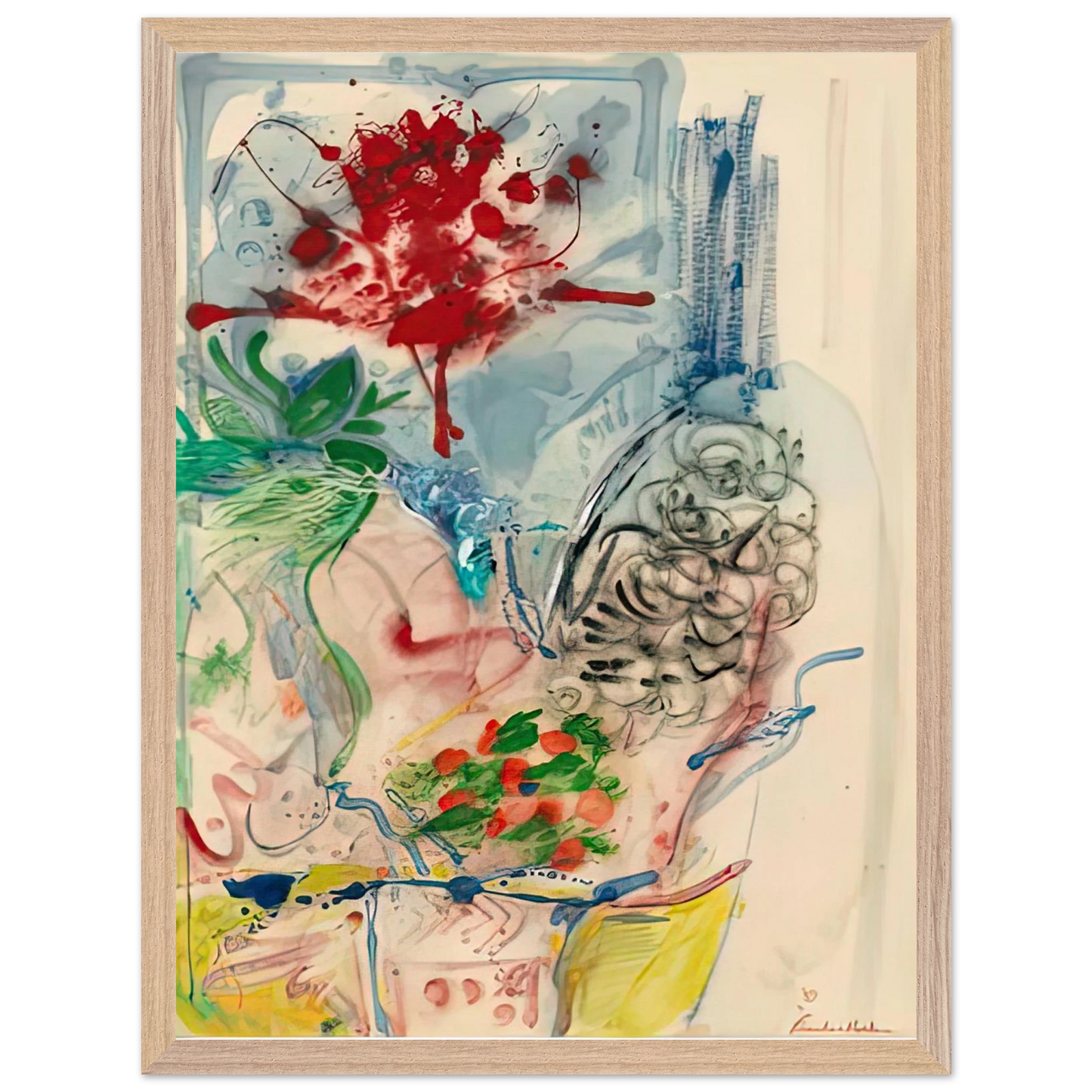 Helen Frankenthaler - LÃ¢â‚¬â„¢Amour Toujours LÃ¢â‚¬â„¢Amour, 1957- Wall Art - 21x29.7 cm / 8x12" - Premium Wooden Framed Poster With Fine Art Paper-canvas - White frame
