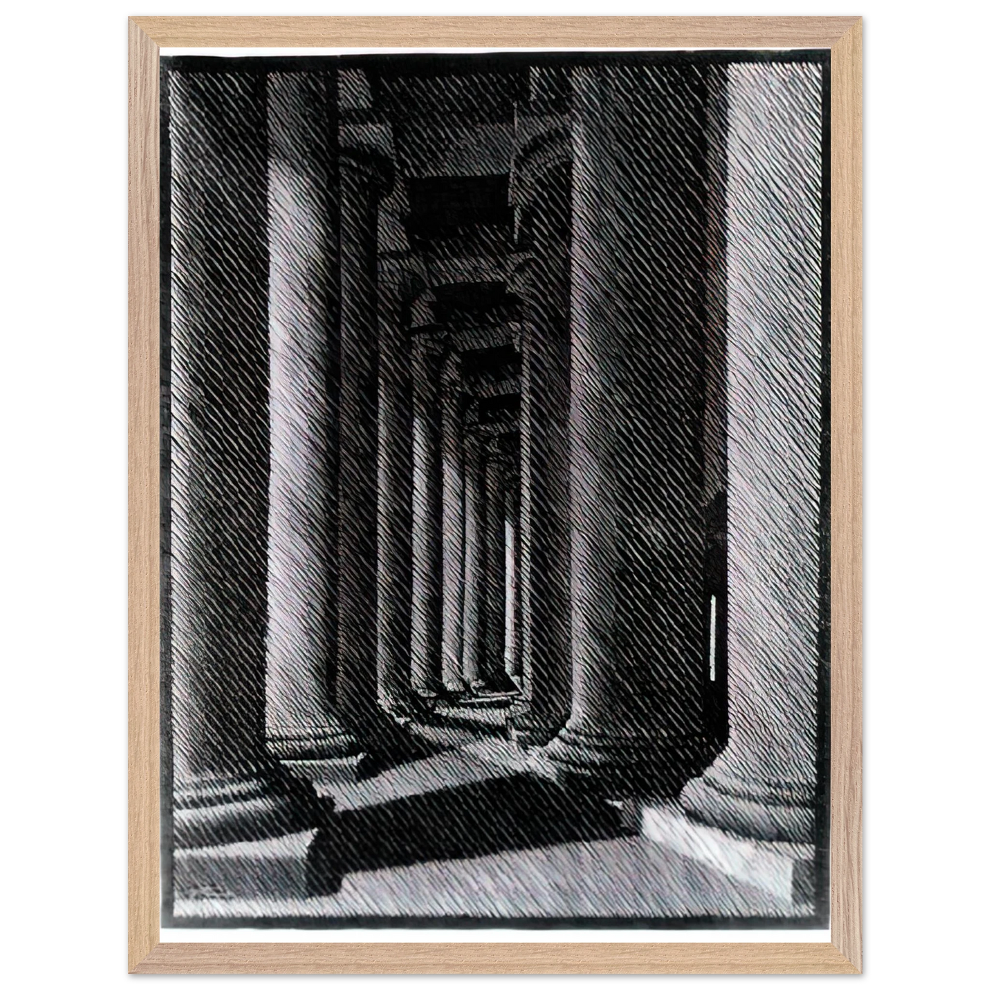 MC Escher - NOCTURNAL ROME COLONADE OF ST PETER S Wall Art - 21x29.7 cm / 8x12" - Premium Wooden Framed Poster With Fine Art Paper - White frame
