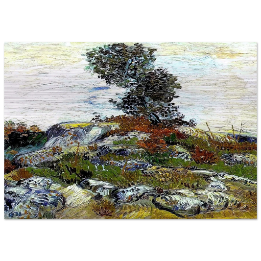 The Rocks with Oak tree - Vincent van Gogh Brushed Aluminum Print - 70x100 cm / 28x40 inches | Vincent van Gogh Aluminum Print | Vincent van Gogh Prints