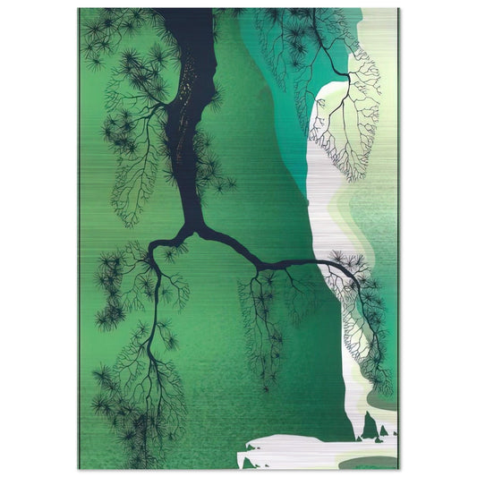 Sea Cliffs and Pine Branch - Eyvind Earle Brushed Aluminum Print - 70x100 cm / 28x40 inches | Eyvind Earle Aluminum Print | Eyvind Earle Prints
