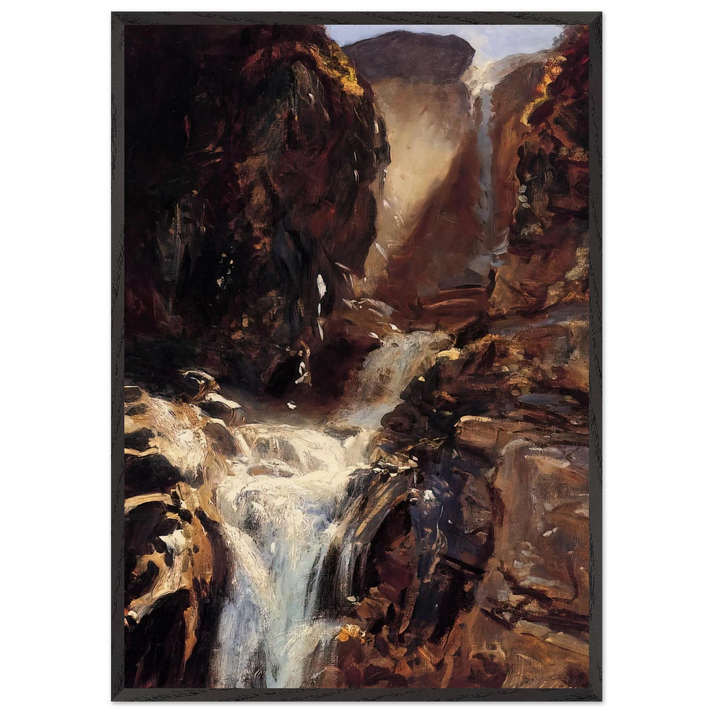 A Waterfall - John Singer Sargent 70x100 cm / 28x40 inches Framed Art Print – Black Wooden Frame