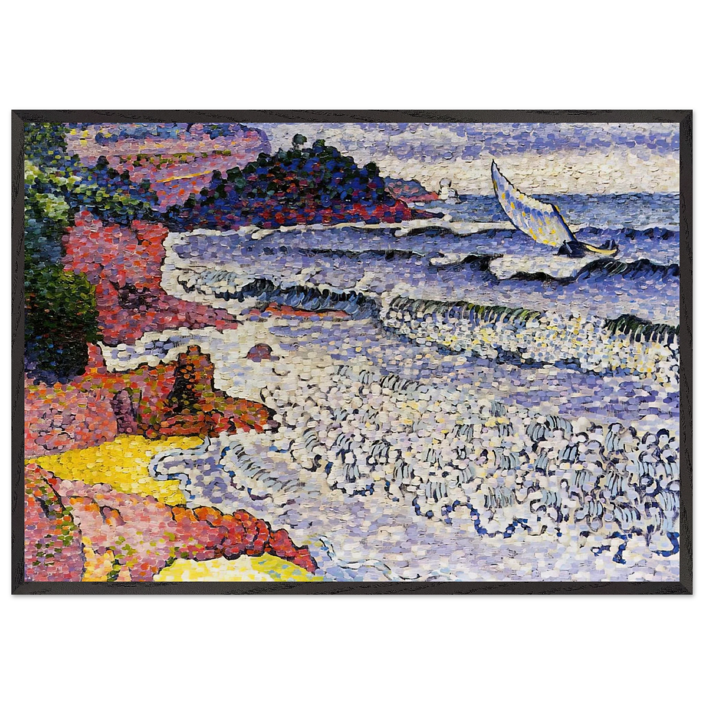 The Choppy Sea - Henri-Edmond Cross 70x100 cm / 28x40 inches Framed Art Print – Black Wooden Frame