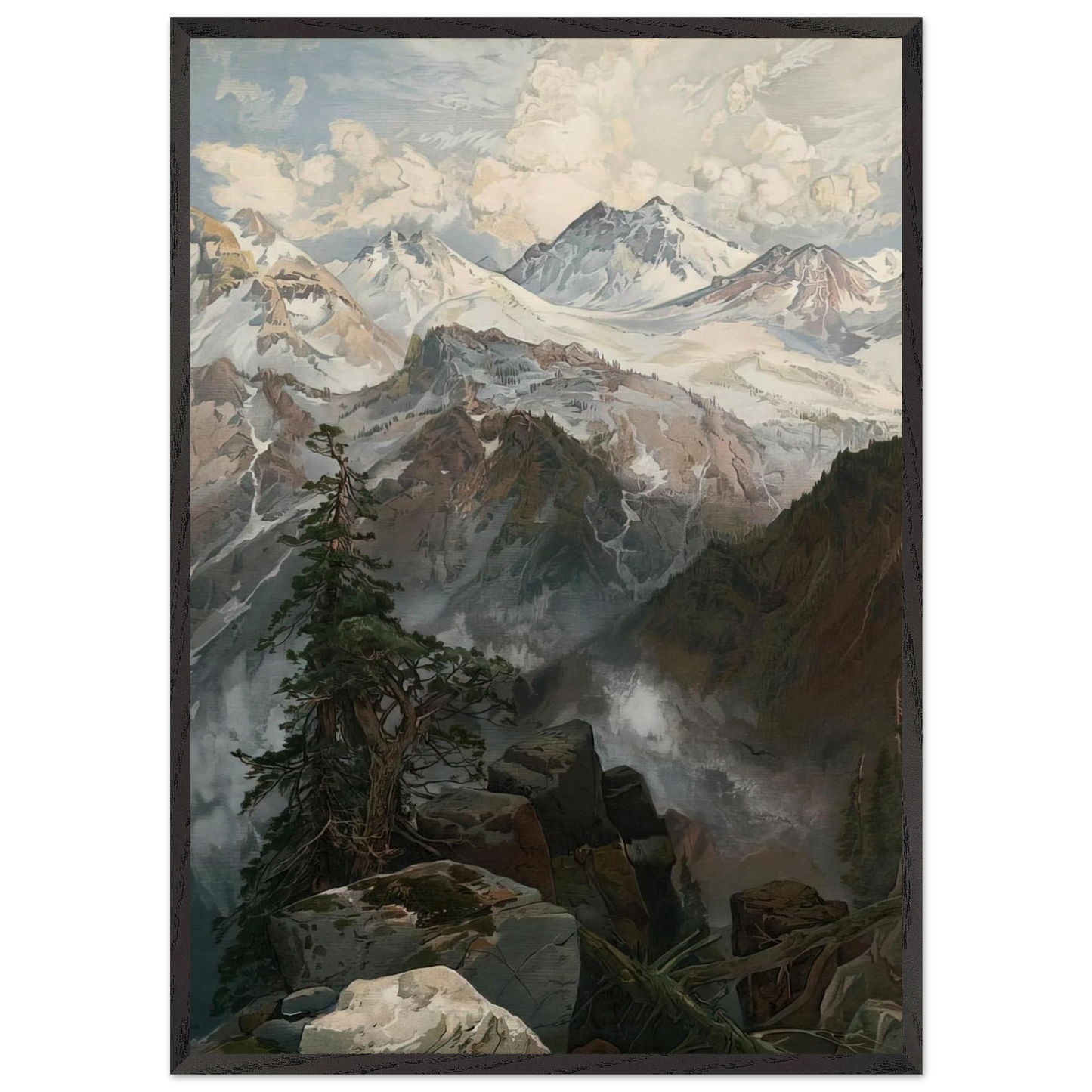 Summit of the Sierras Nevada - Thomas Moran 70x100 cm / 28x40 inches Framed Art Print – Black Wooden Frame