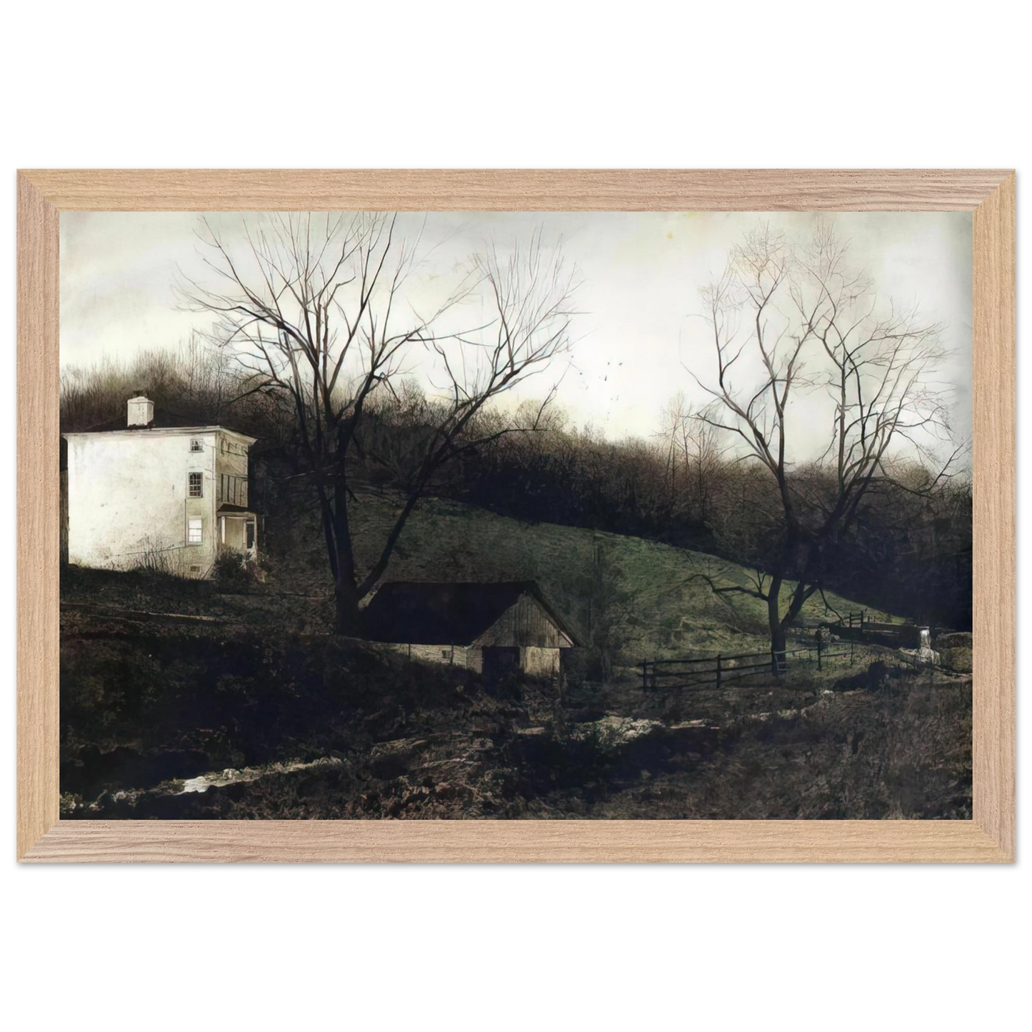Andrew Wyeth - EVENING AT KUERNERS Wall Art - 21x29.7 cm / 8x12" - Premium Wooden Framed Poster With Fine Art Paper-canvas - White frame