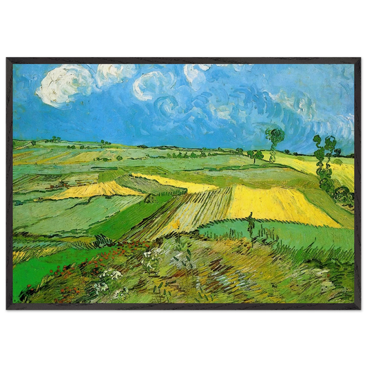 Wheat Fields at Auvers Under Clouded Sky - Vincent van Gogh 70x100 cm / 28x40 inches Framed Art Print – Black Wooden Frame