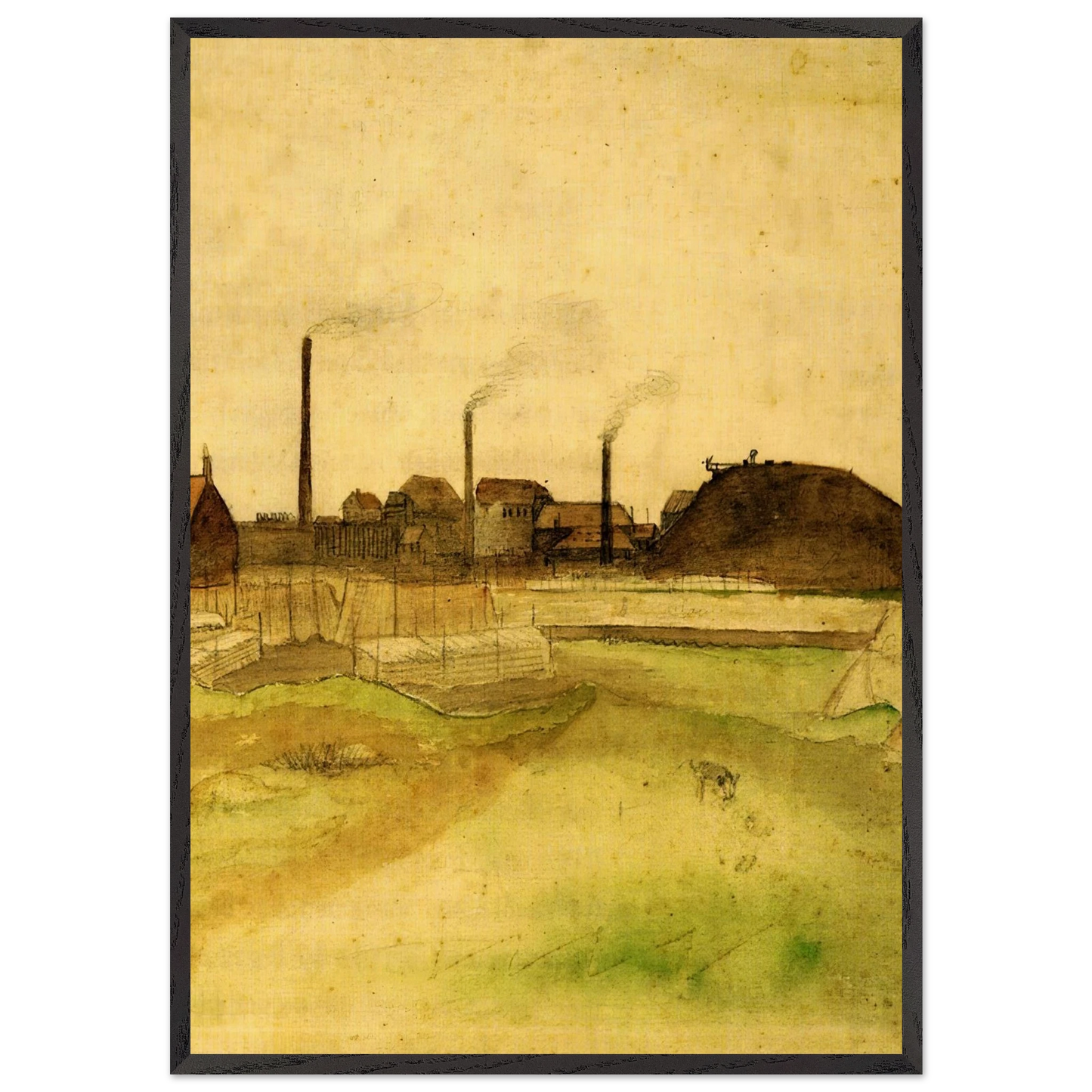 Coalmine in the Borinage - Vincent van Gogh 70x100 cm / 28x40 inches Framed Art Print – Black Wooden Frame