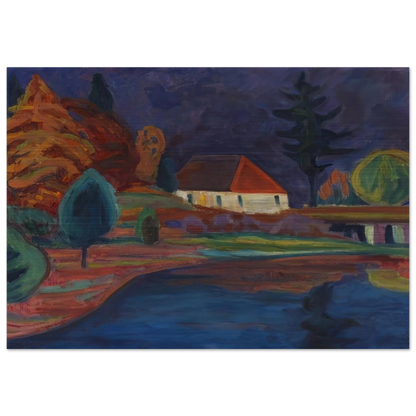 LANDSCHAFT MIT HAUS IN OBERAU 1908 - Gabriele Munter Brushed Aluminum Print - 70x100 cm / 28x40 inches | Gabriele Munter Aluminum Print | Gabriele Munter Prints