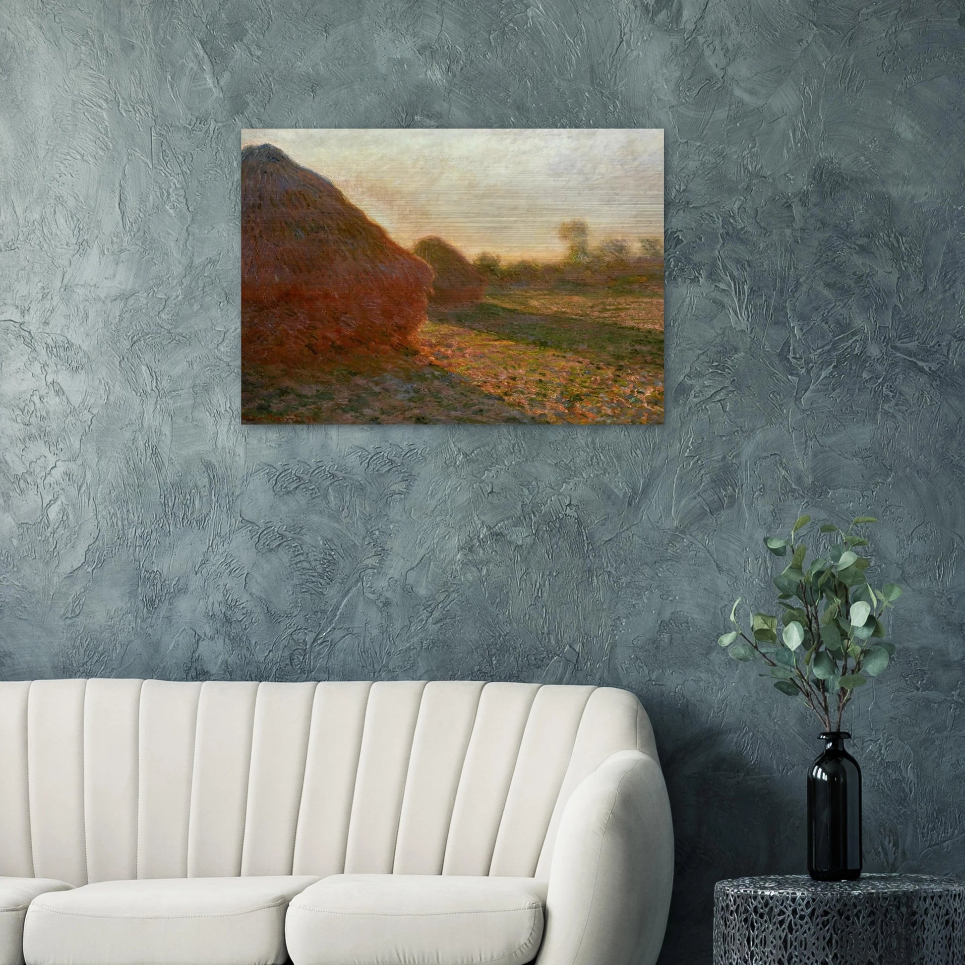 Haystacks, Last Sunrays - claude monet Brushed Aluminum Print - 70x100 cm / 28x40 inches | claude monet Aluminum Print | claude monet Prints