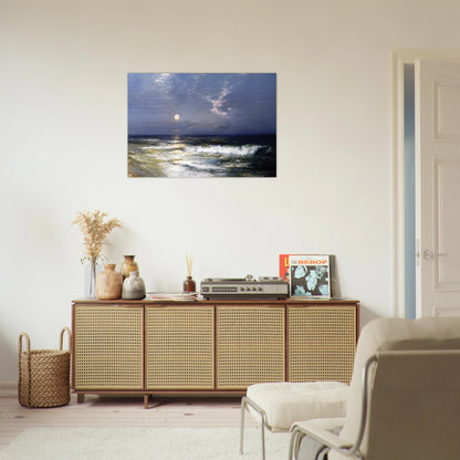Moonlit Seascape - Thomas Moran Brushed Aluminum Print - 70x100 cm / 28x40 inches | Thomas Moran Aluminum Print | Thomas Moran Prints