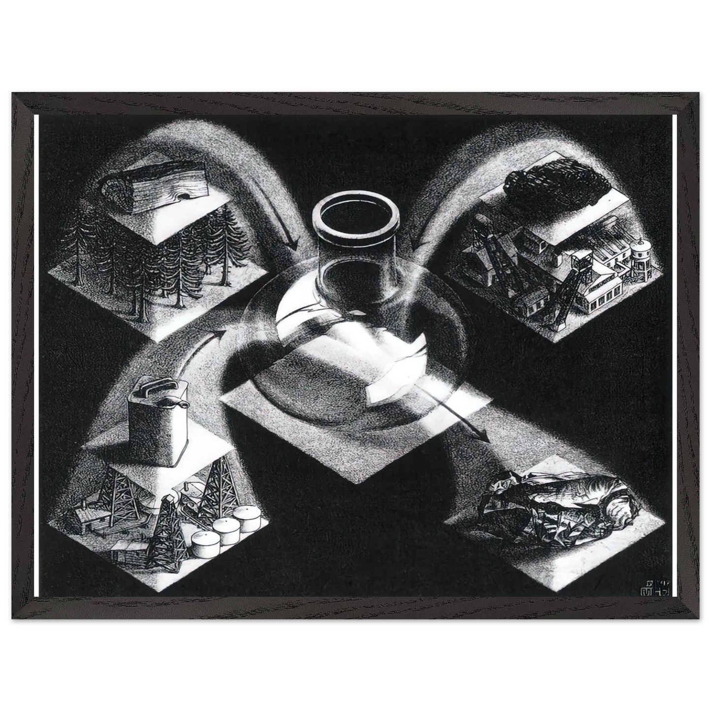 MC Escher - SYNTHESIS Wall Art - 30x40 cm / 12x16 inches - Premium Wooden Framed Poster With Fine Art Paper-canvas - Wood frame