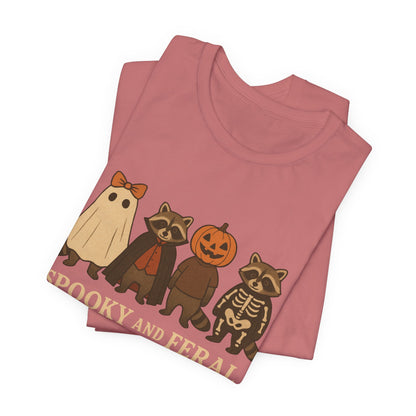 T-shirt "Raton laveur effrayant", T-shirt Halloween drôle à motifs, T-shirt vintage automne mignon, T-shirt tendance femme pour Halloween, T-shirt "Raton laveur sauvage"
