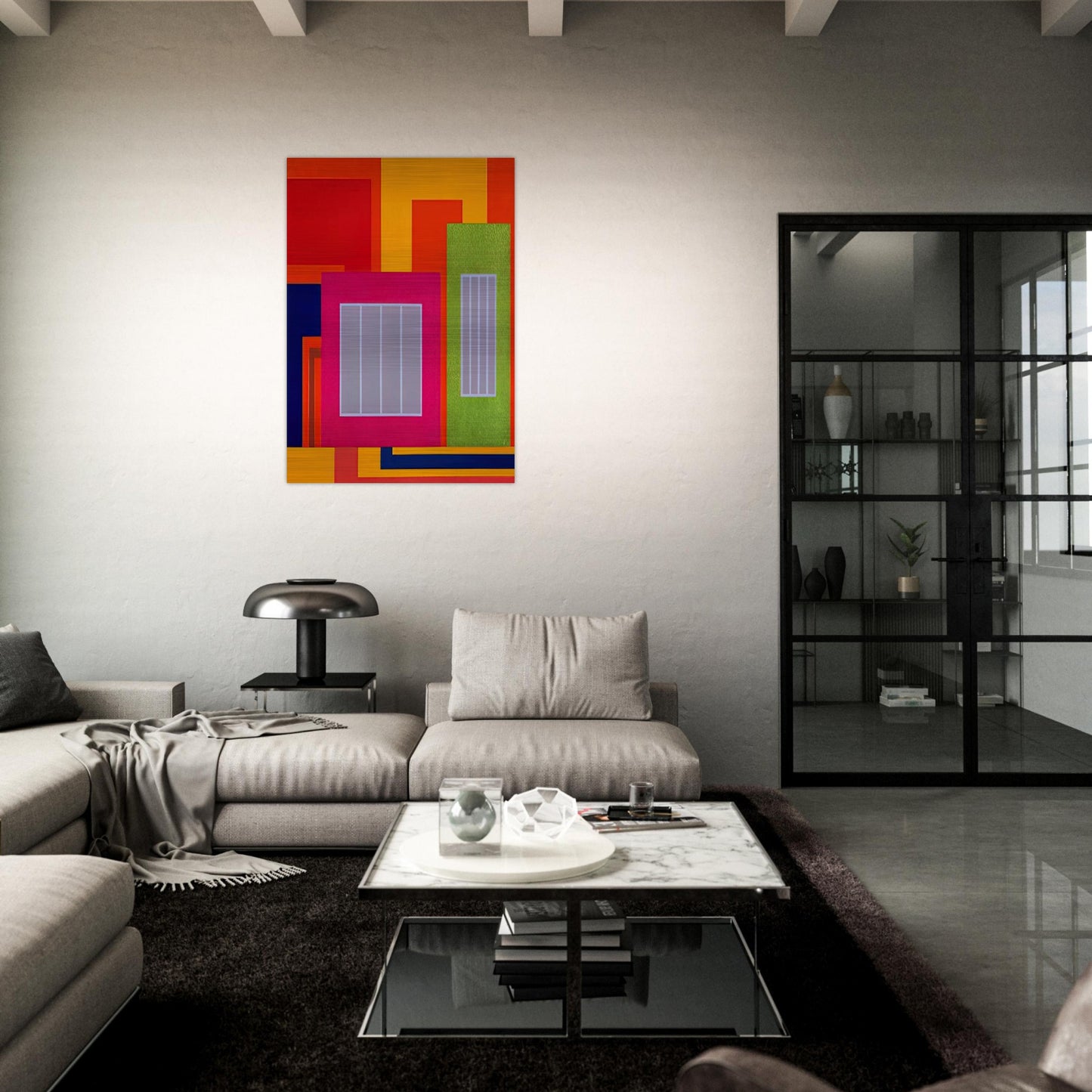 Joy Pop - 1998 - Peter Halley Brushed Aluminum Print - 70x100 cm / 28x40 inches | Peter Halley Aluminum Print | Peter Halley Prints