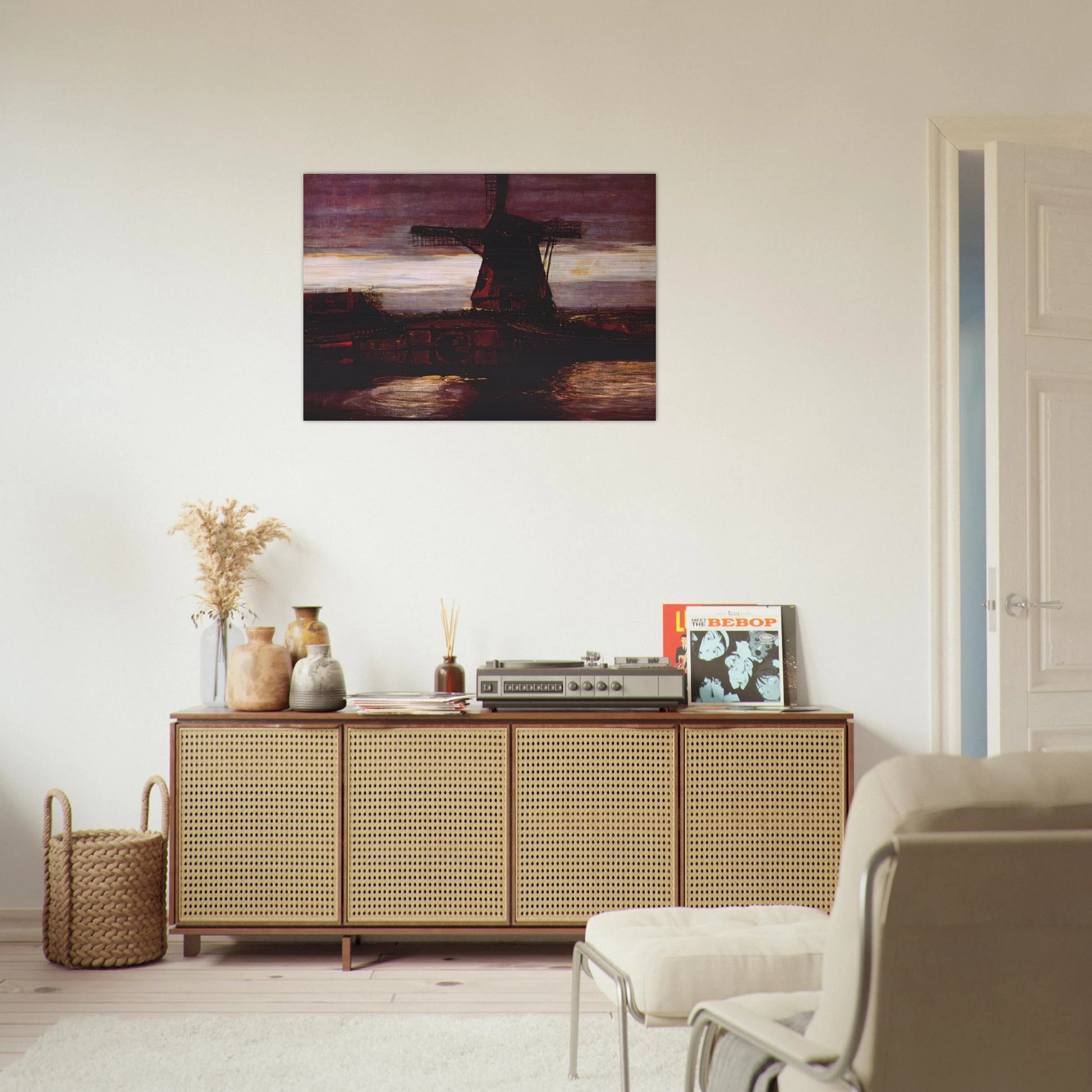 Stammer Mill with Streaked Sky - Piet Mondrian Brushed Aluminum Print - 70x100 cm / 28x40 inches | Piet Mondrian Aluminum Print | Piet Mondrian Prints