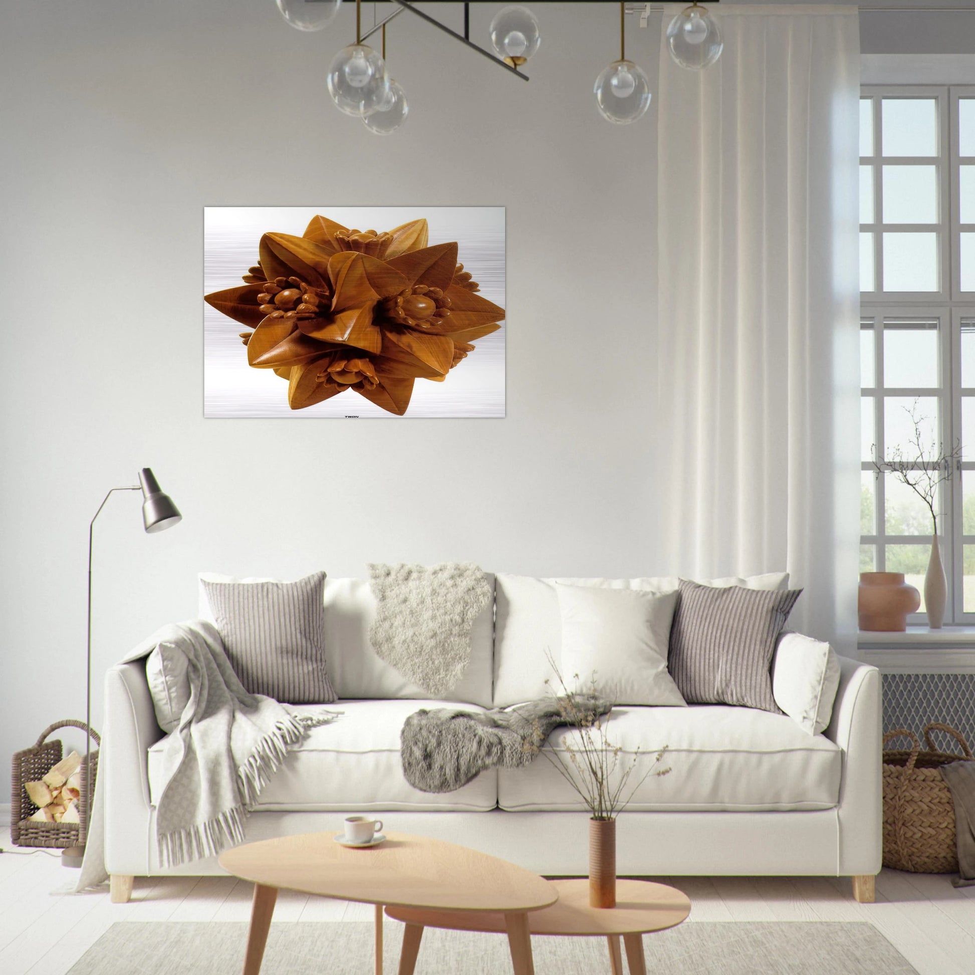 POLYHEDRON WITH FLOWERS - MC Escher Brushed Aluminum Print - 70x100 cm / 28x40 inches | MC Escher Aluminum Print | MC Escher Prints