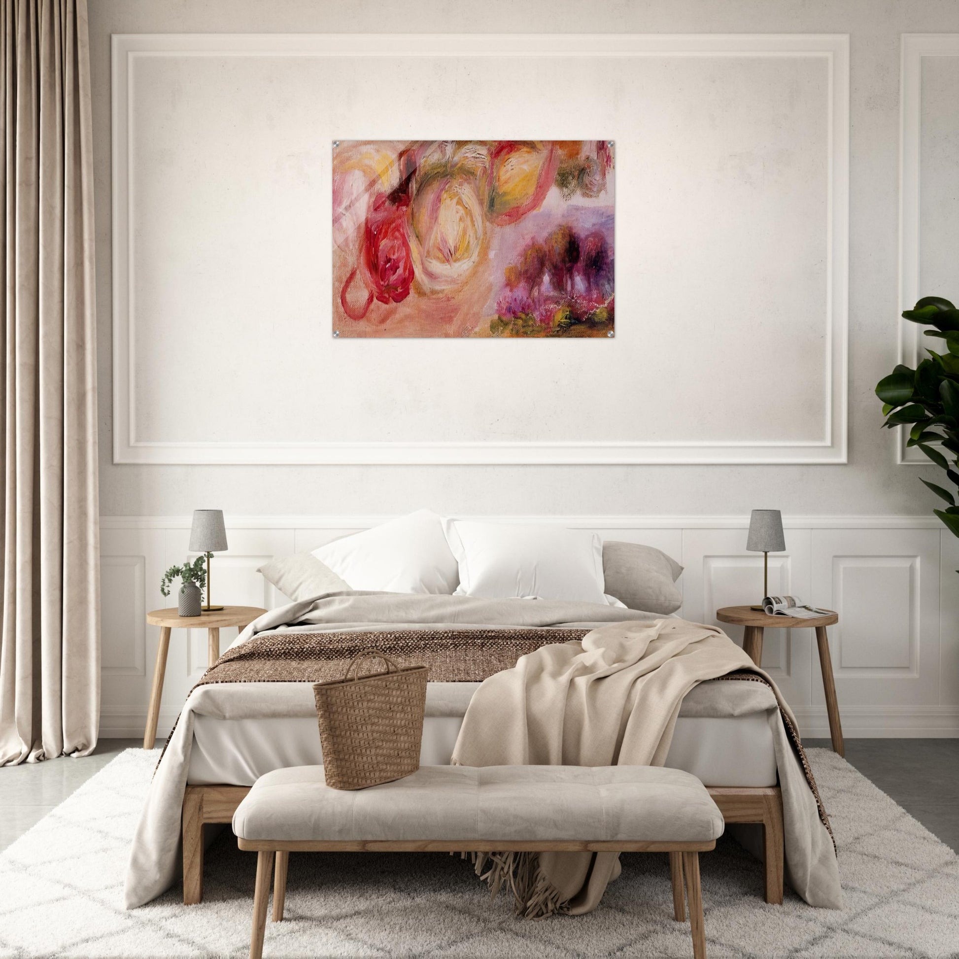 Roses with a Landscape - Pierre-Auguste Renoir Acrylic Print - 70x100 cm / 28x40″ inches