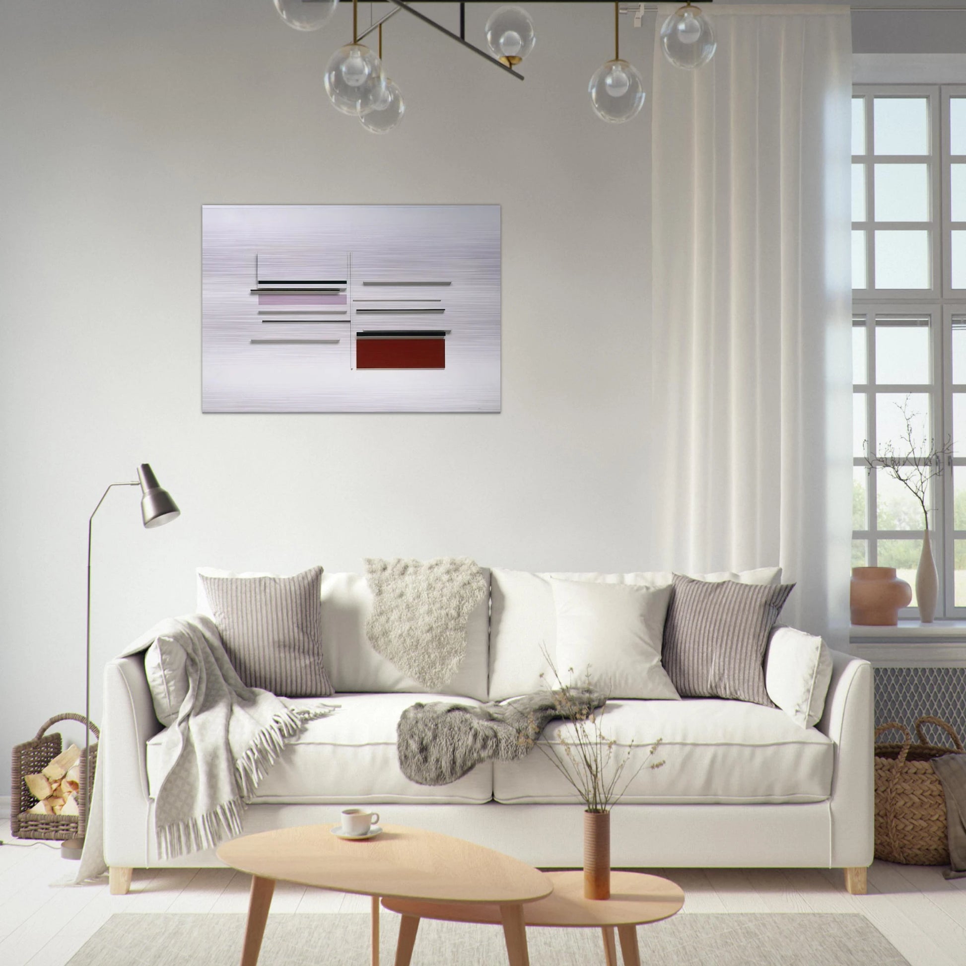 ABSTRACT IN WHITE BLACK INDIAN AND LILAC 1957 - Victor Pasmore Brushed Aluminum Print - 70x100 cm / 28x40 inches | Victor Pasmore Aluminum Print | Victor Pasmore Prints