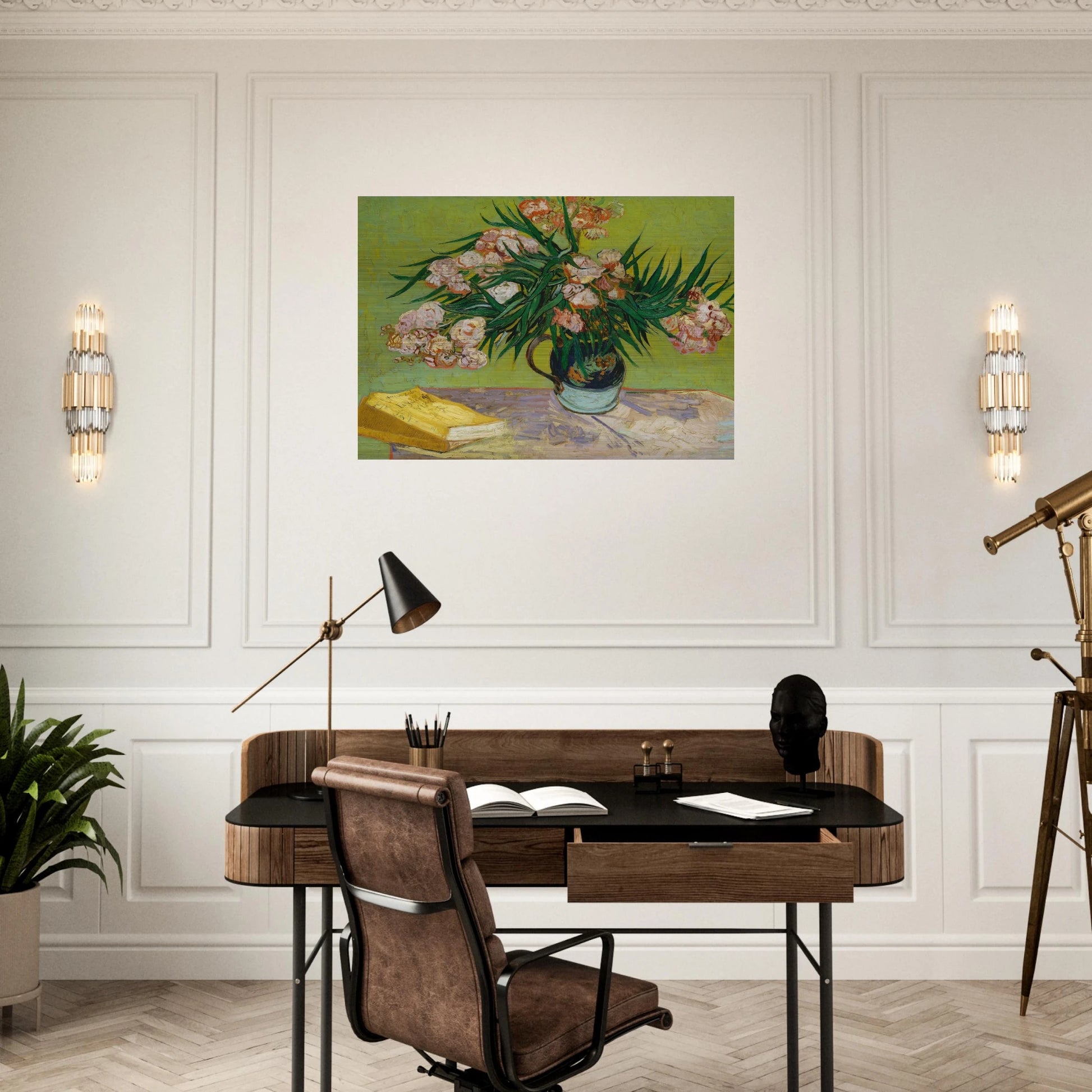 Oleanders and Books - Vincent van Gogh Brushed Aluminum Print - 70x100 cm / 28x40 inches | Vincent van Gogh Aluminum Print | Vincent van Gogh Prints