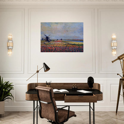 Fields of Flowers and Windmills near Leiden - claude monet Brushed Aluminum Print - 70x100 cm / 28x40 inches | claude monet Aluminum Print | claude monet Prints