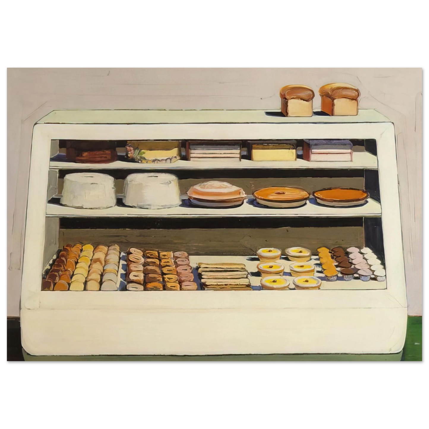 Wayne Thiebaud - Bakery Counter - 1962 Wall Art - 21x29.7 cm / 8x12" - Premium Wooden Framed Poster With Fine Art Paper - Wood frame