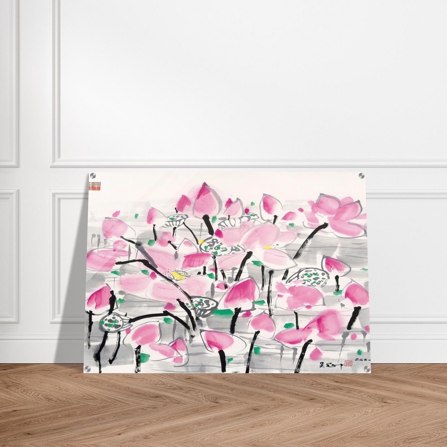 Lotus under the sun - 2001 - Wu Guanzhong Acrylic Print - 70x100 cm / 28x40″ inches