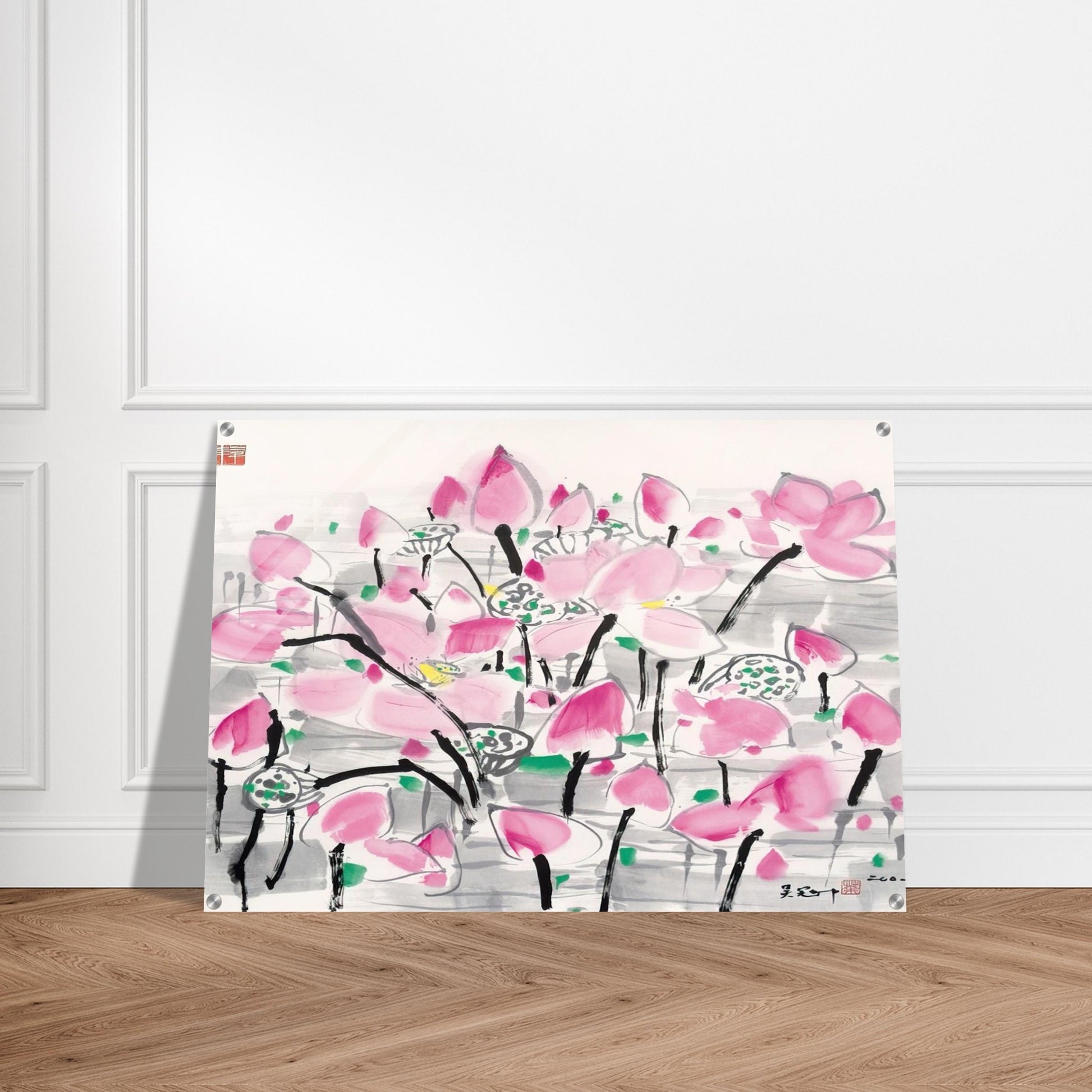 Lotus under the sun - 2001 - Wu Guanzhong Acrylic Print - 70x100 cm / 28x40″ inches