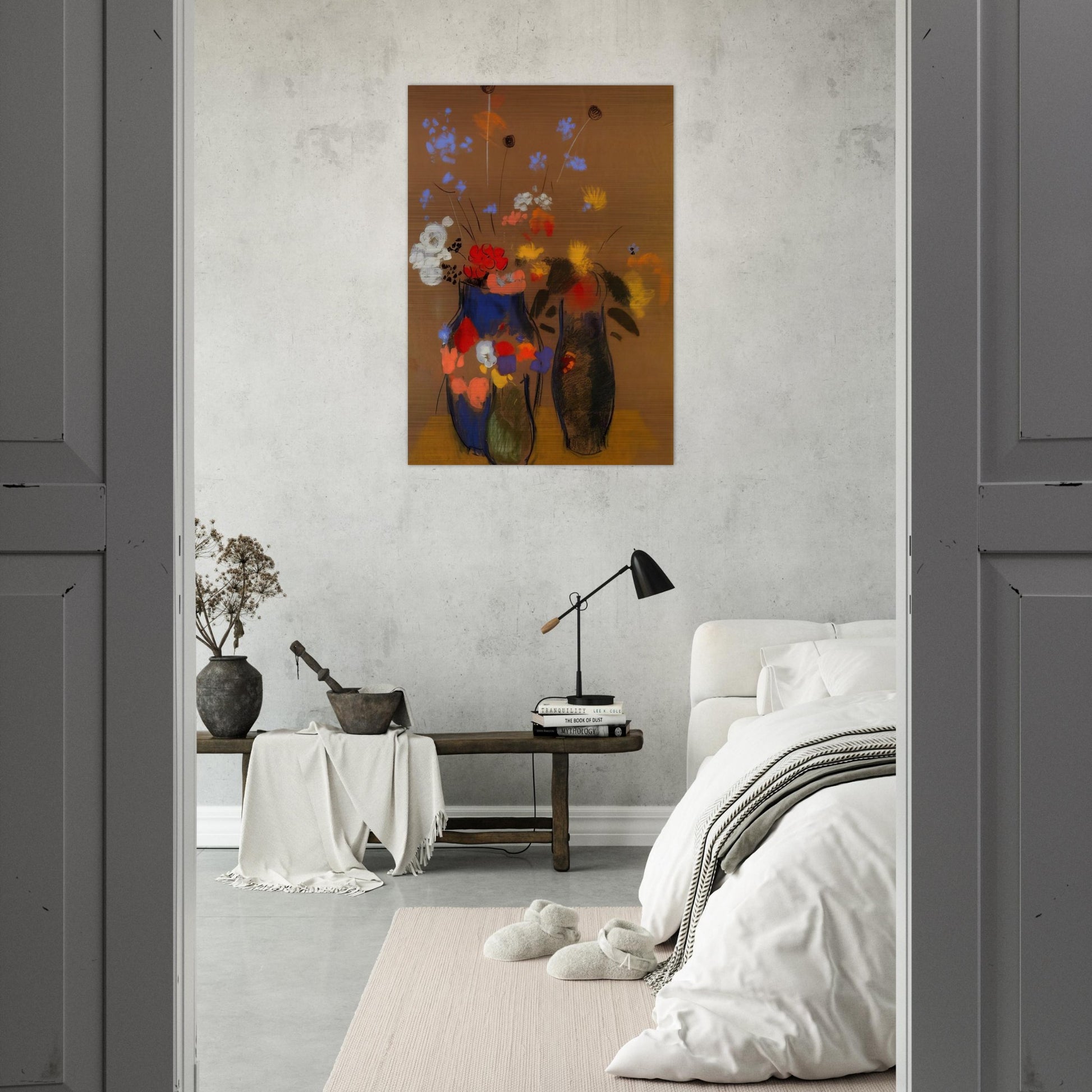 THREE VASES OF FLOWERS - Odilon Redon Brushed Aluminum Print - 70x100 cm / 28x40 inches | Odilon Redon Aluminum Print | Odilon Redon Prints